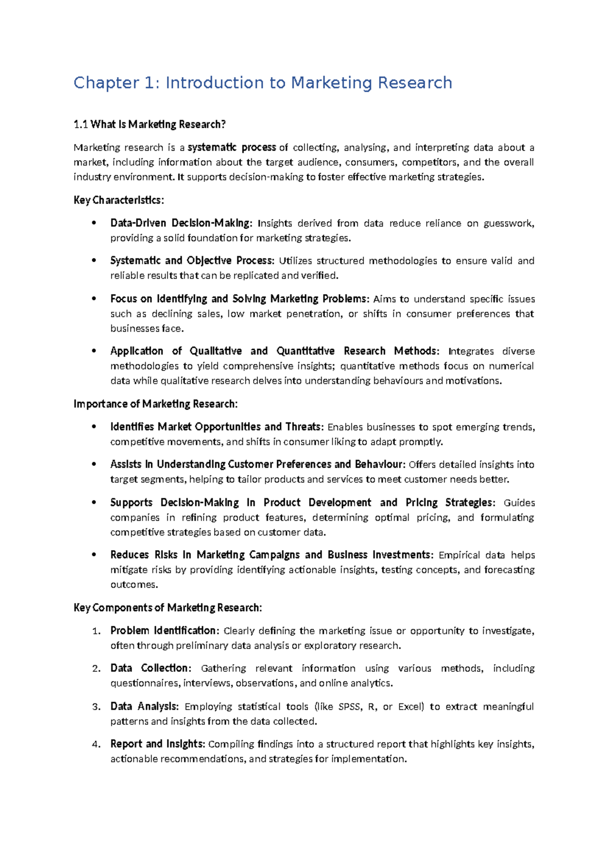 MR C1: Chapter 1 - Introduction to Marketing Research Insights - Studocu