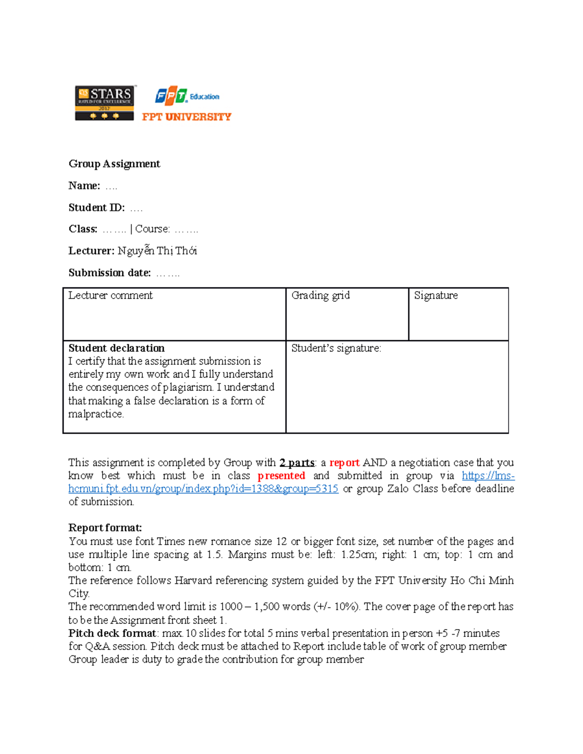 Group Assignment Template - Group Assignment Name: .... Student ID ...