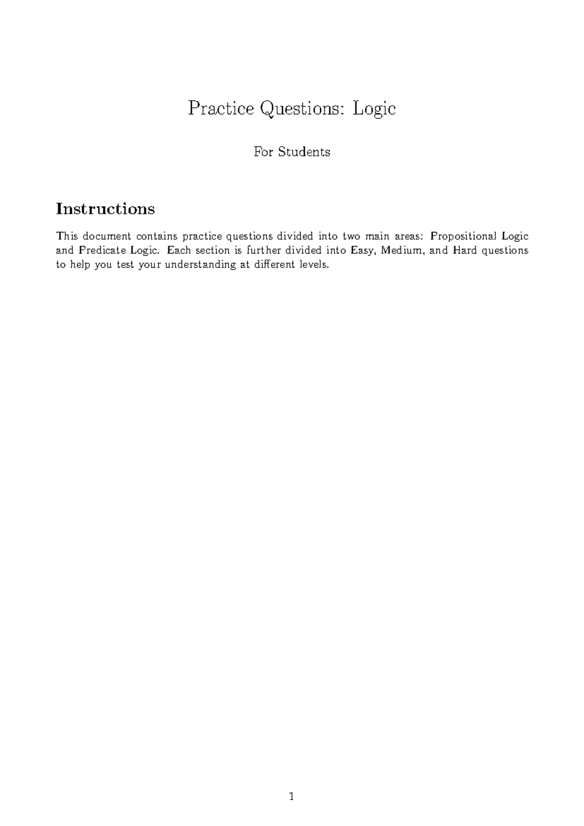 Practice Questions: Predicate & Propositional Logic - Studocu