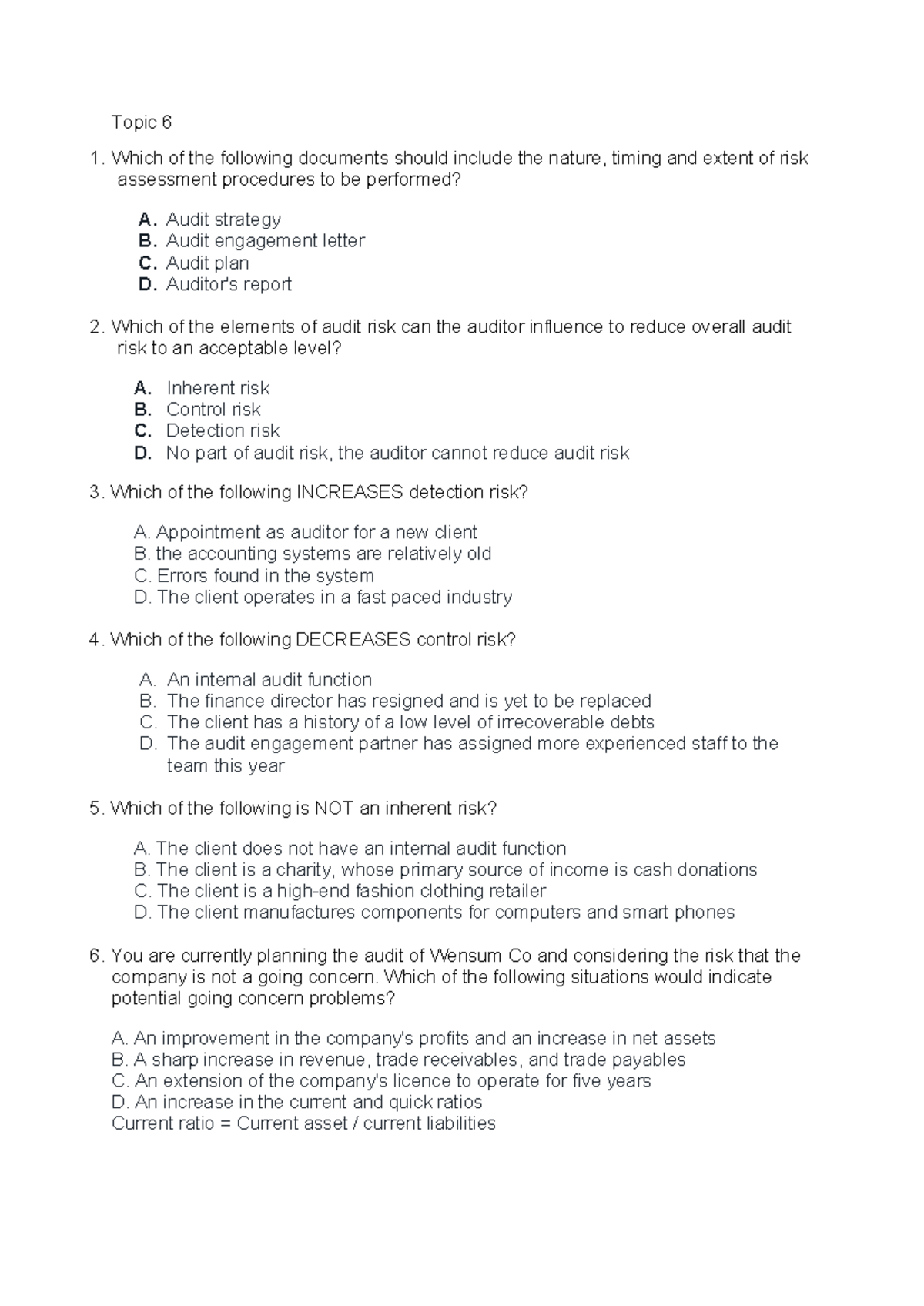 Tutorial 6: Key Audit Risks and Responses for Planning Audits - Studocu