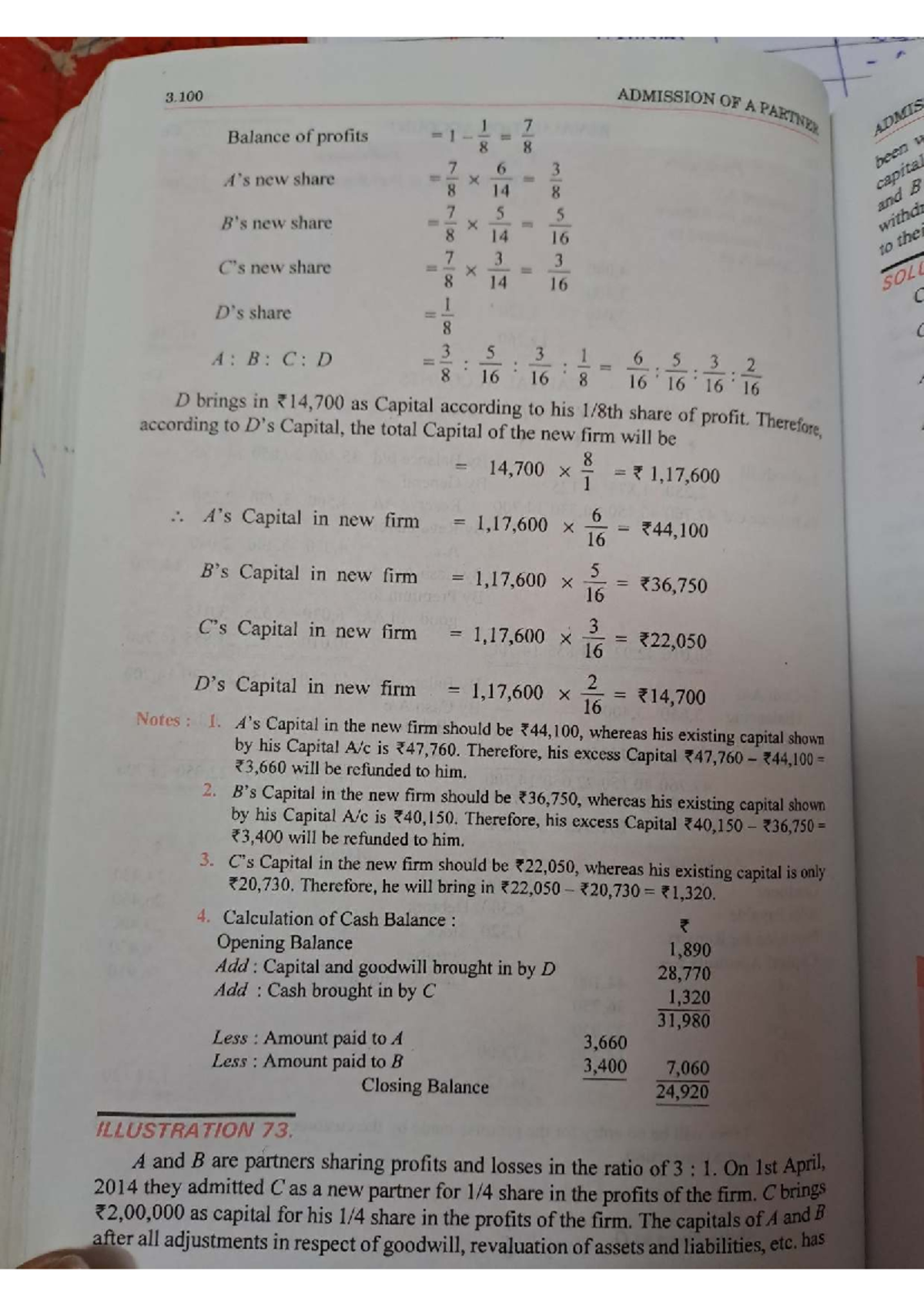 3.100 ADMISSION OF A PARTNER: Capital Adjustments and Balance Sheet ...