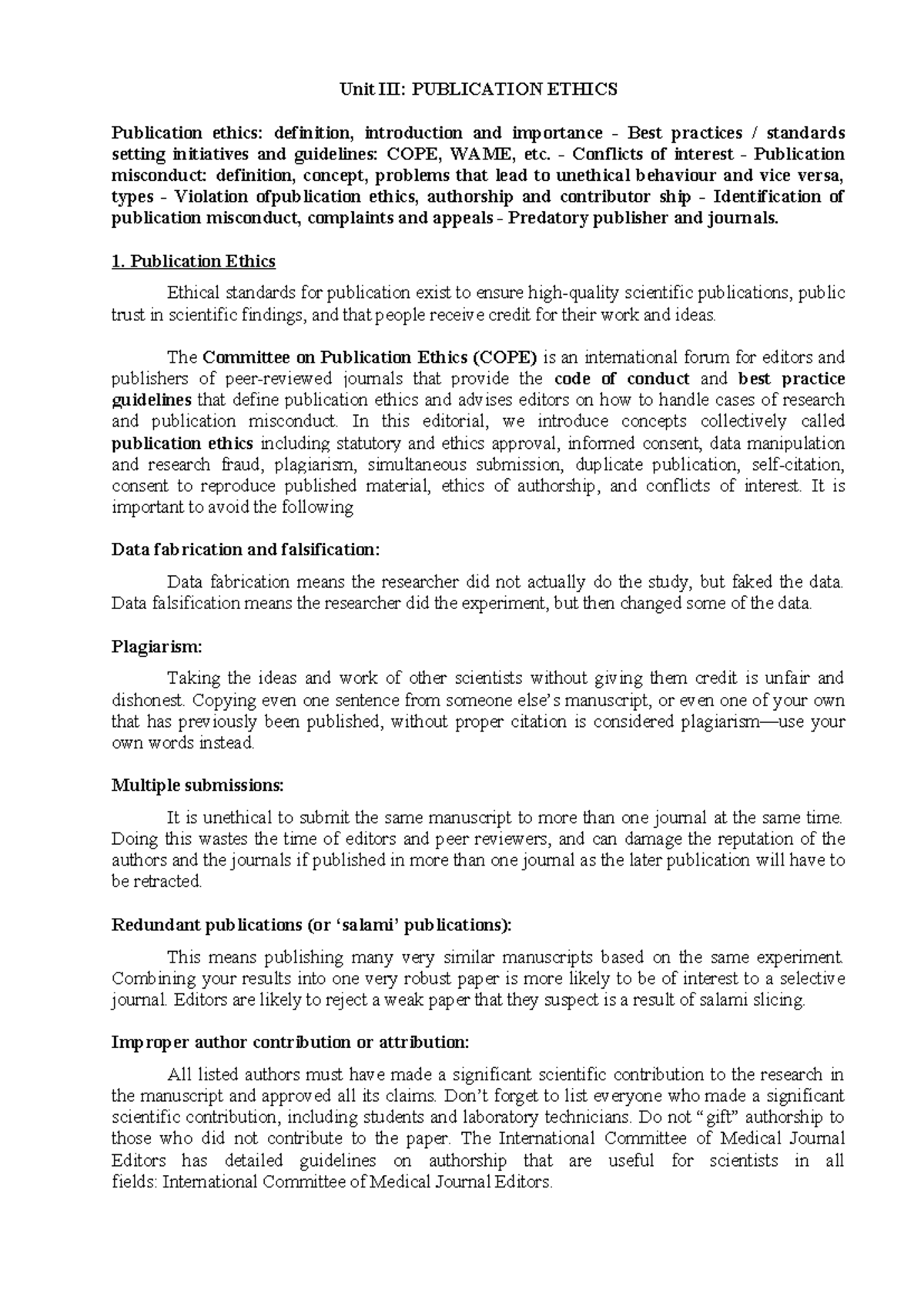 Unit 3: Understanding Publication Ethics, Misconduct, and Best ...