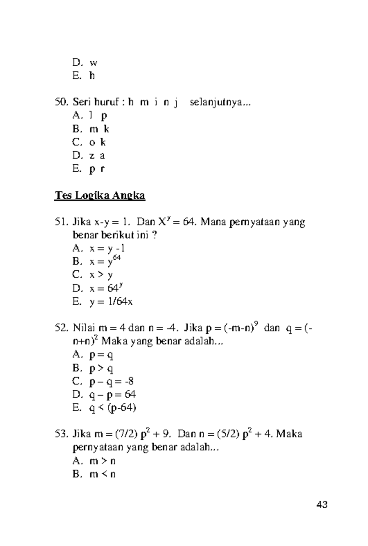 Tes Logika Angka dan Soal Matematika (D. w E. h 50) - Studocu