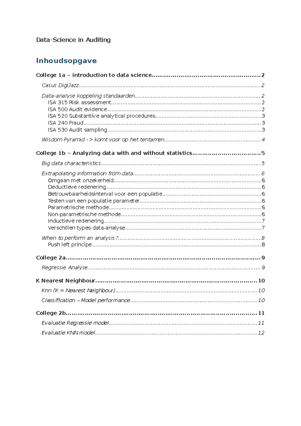 Auditing & Data Science Overview: College 1a & 1b Notes - Studeersnel
