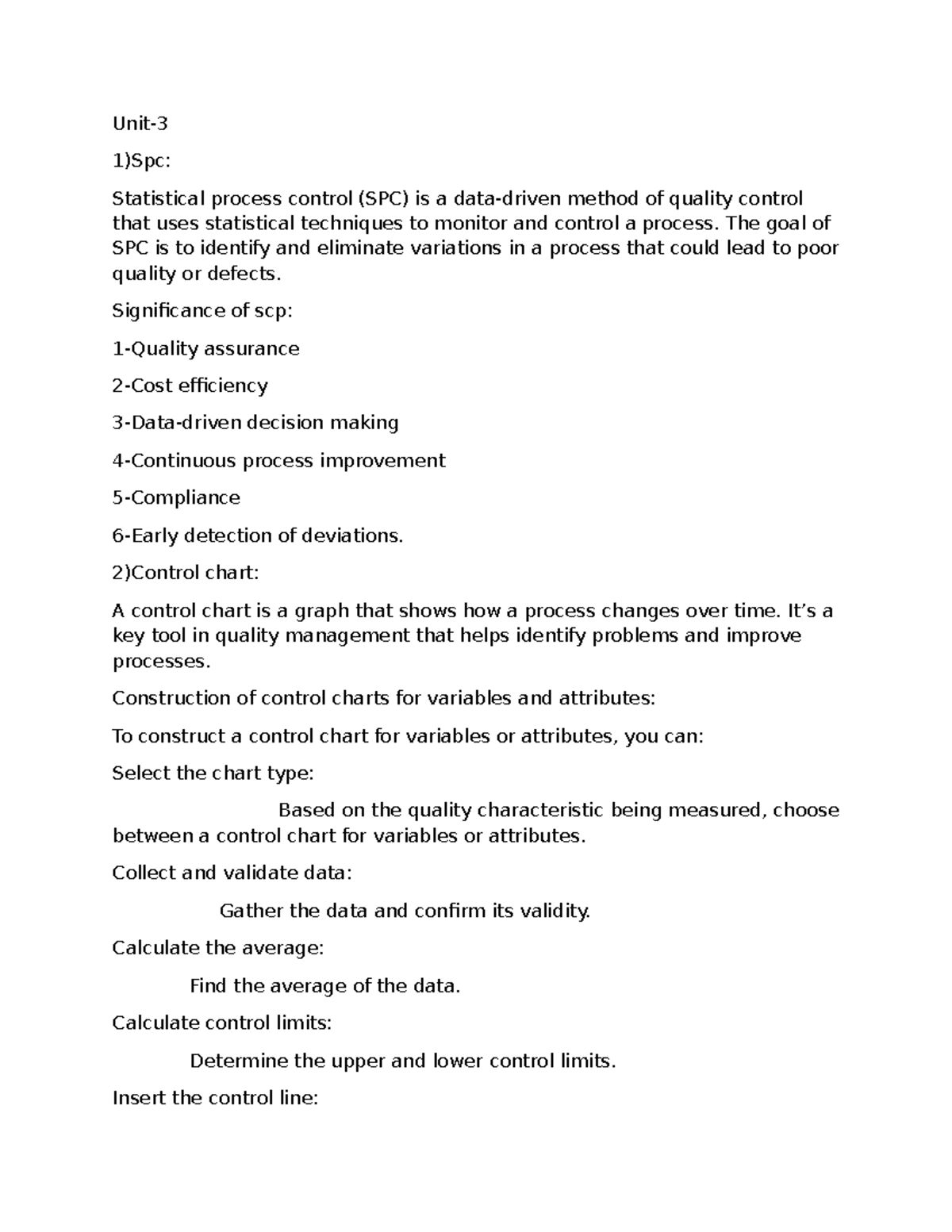Quality management - Unit- 1)Spc: Statistical process control (SPC) is ...