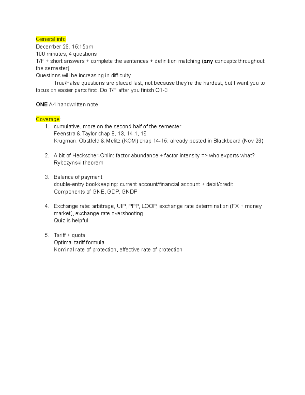 Final Exam Info for ECON 101: Coverage & Key Concepts - Studocu