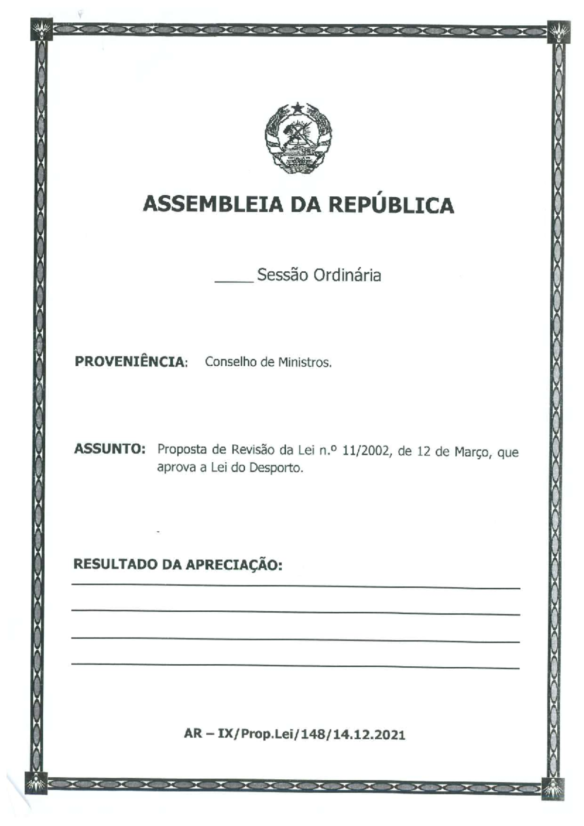 Proposta de Revisão da Lei n.º 12/2021 do Desporto - Assembleia da ...