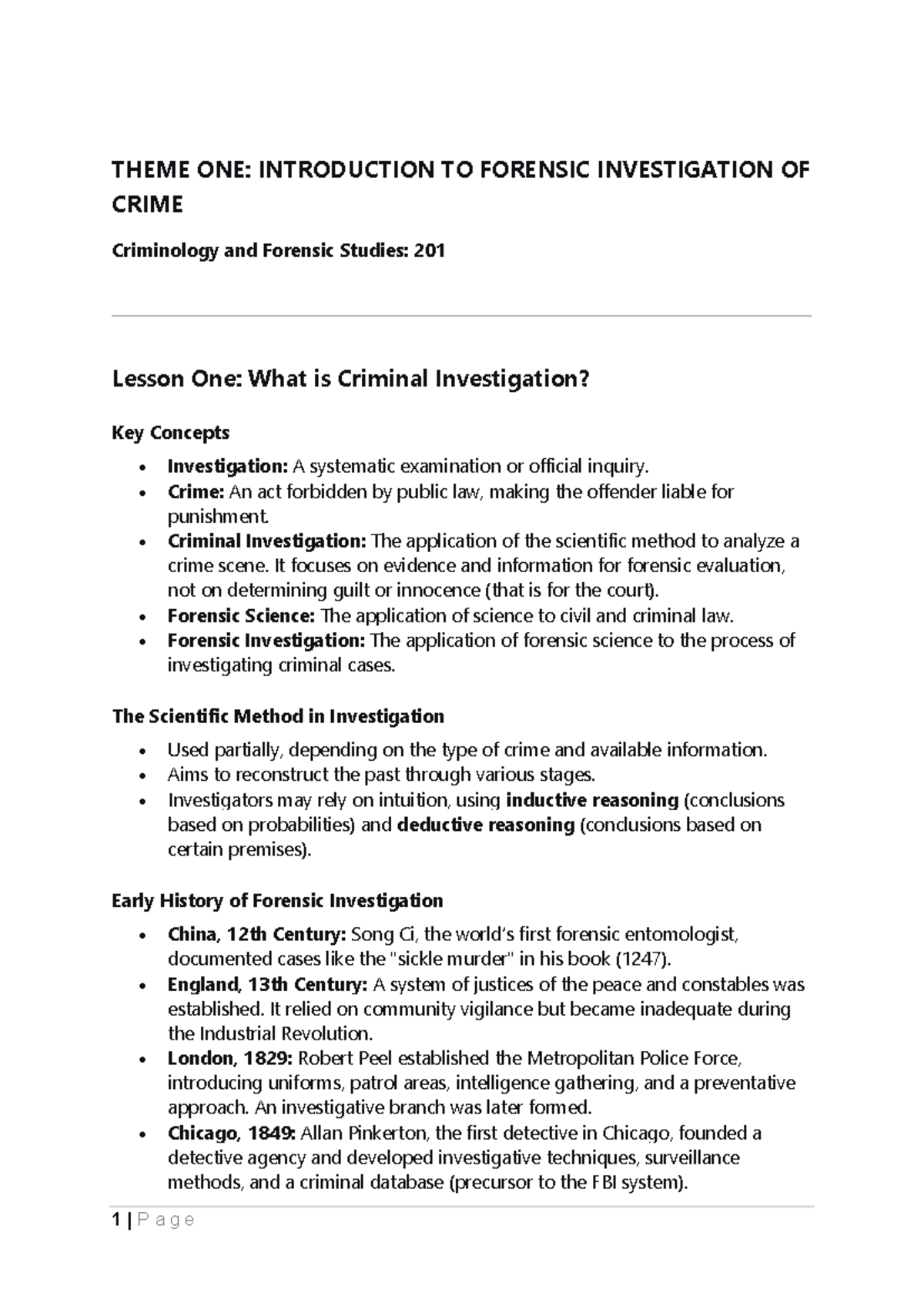 Criminology and Forensic Studies: 201 Theme One - Intro to Forensic ...