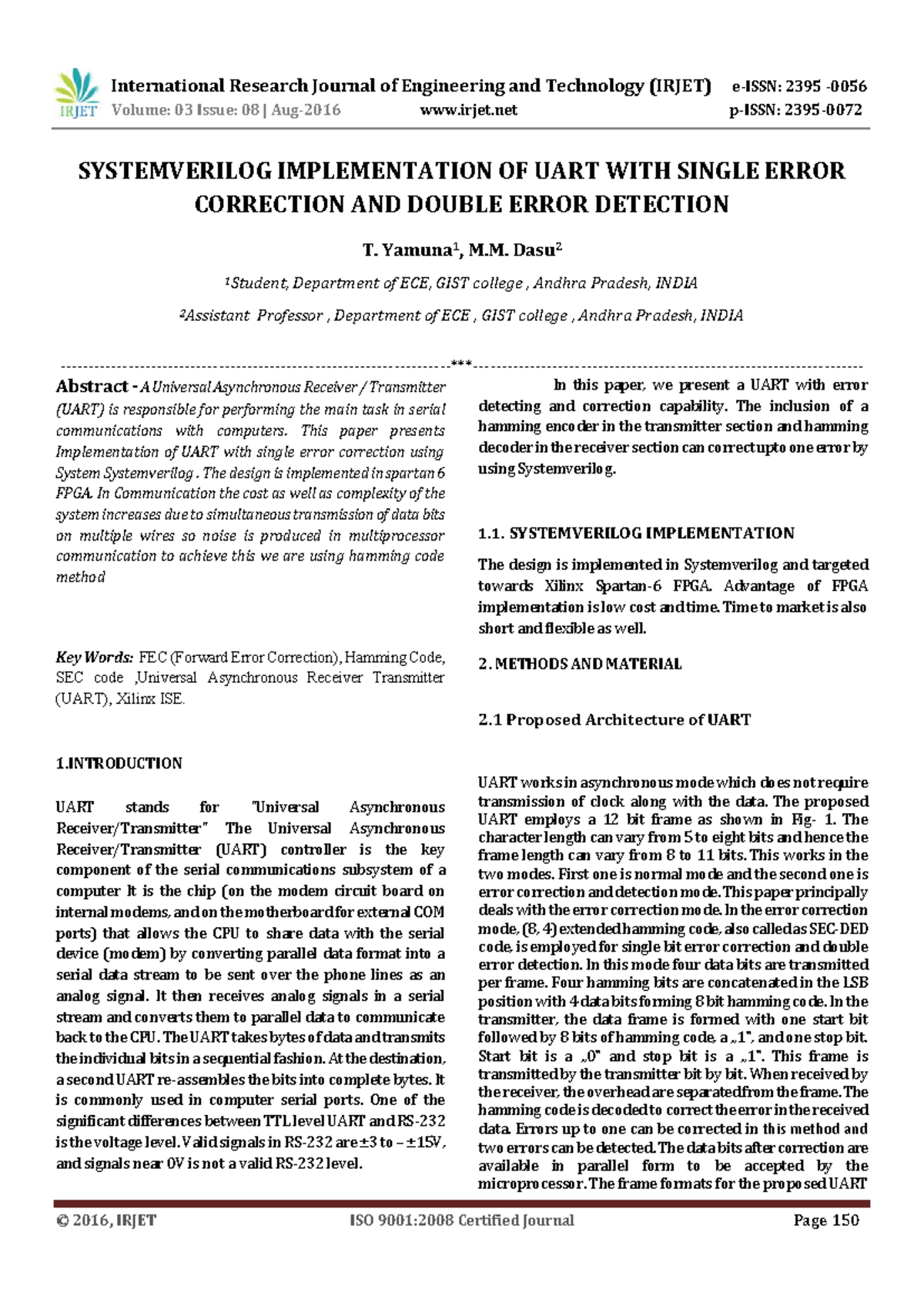 IRJET V3I828: SystemVerilog UART Design with Error Correction ...