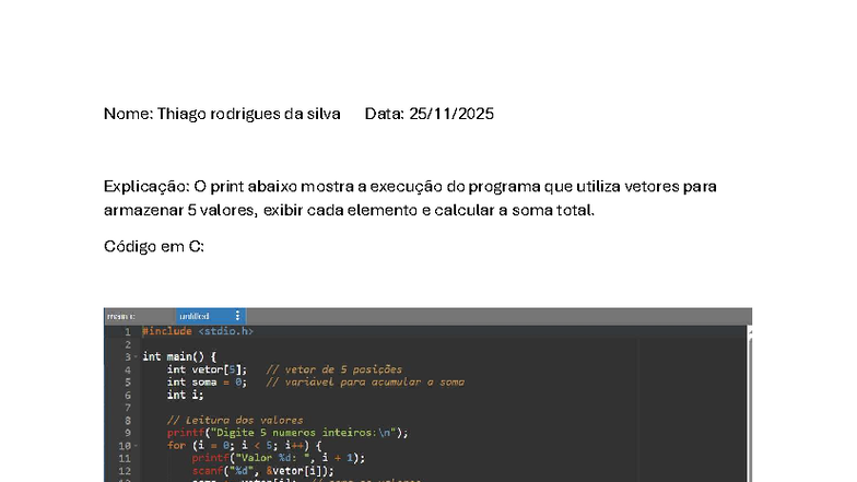 Trabalho 3 - Linguagem de Programação - Nome: Thiago rodrigues da silva ...