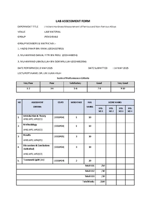 MEC 424 - Laboratory Report on Microstructure of Alloys - Studocu