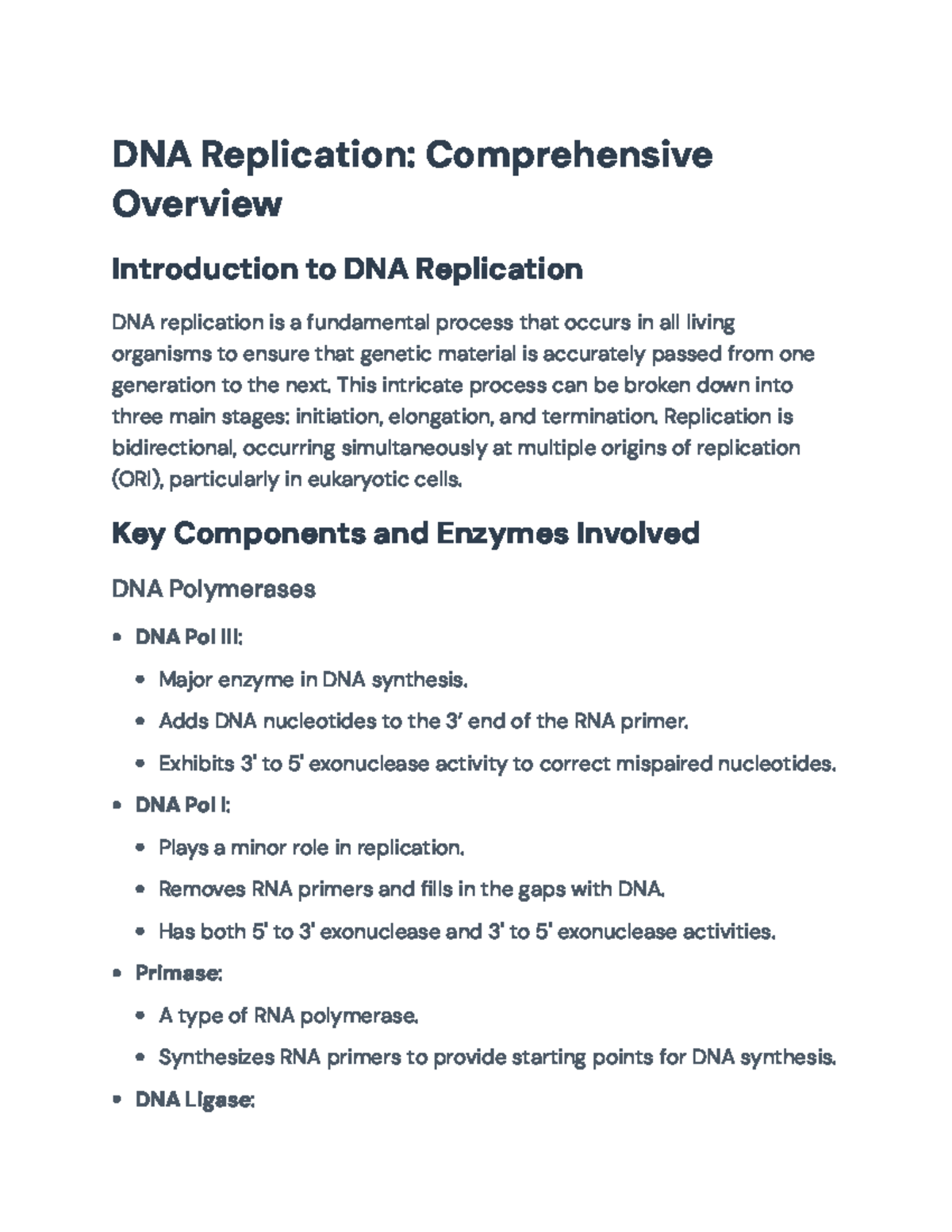 DNA Replication Process Overview with Key Enzymes and Stages - DNA ...