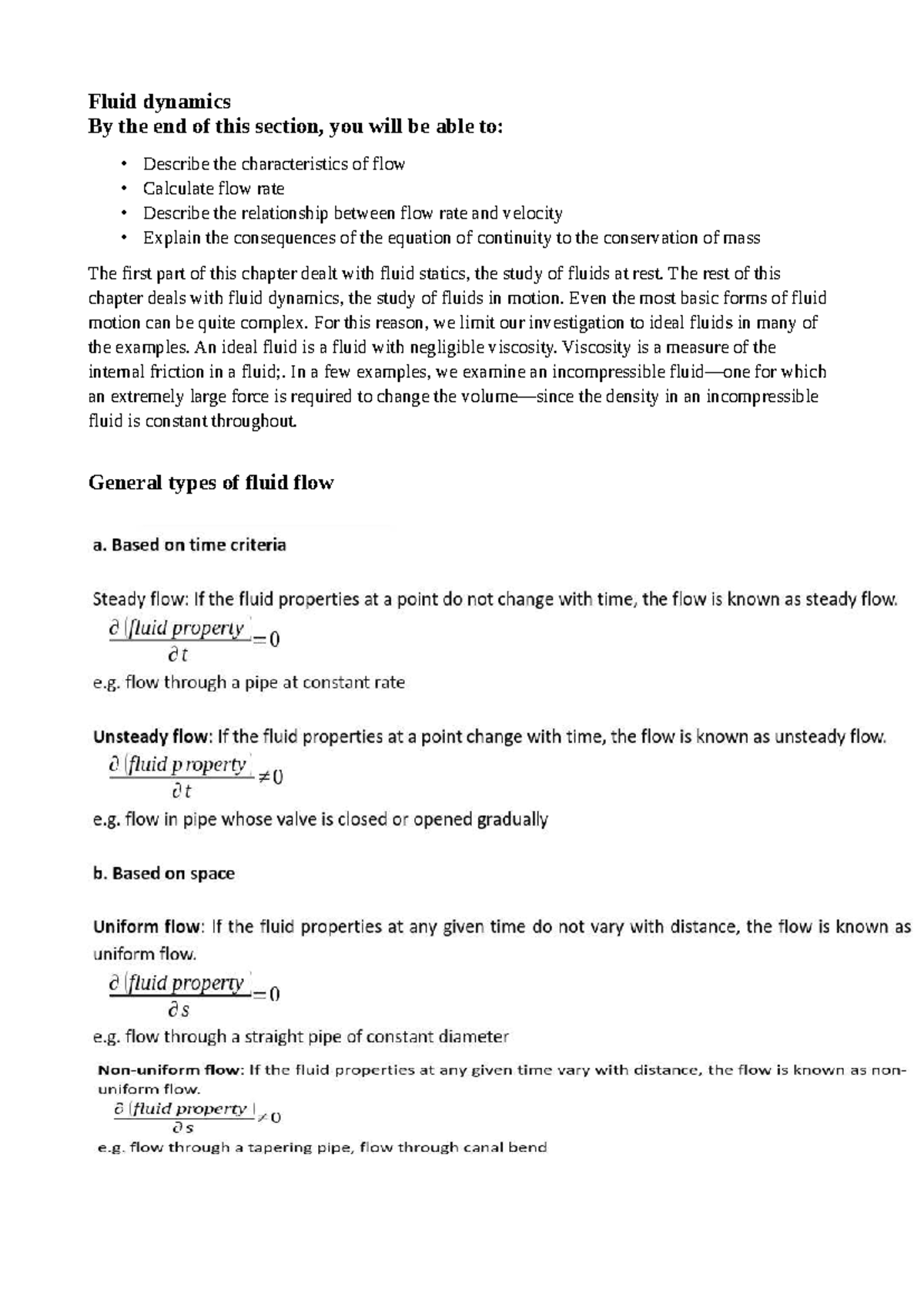 Fluid Dynamics - MECH 202: Characteristics, Flow Rate, and Continuity ...