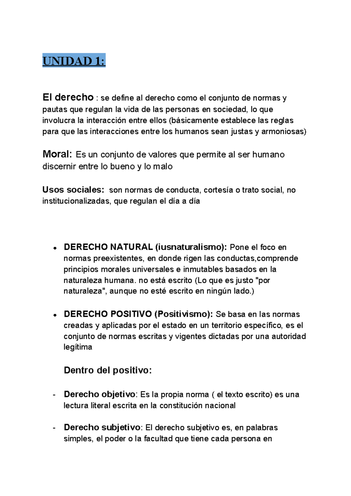 Resumen Derecho - Unidad 1, 2 y 3: Conceptos Clave y Principios - Studocu