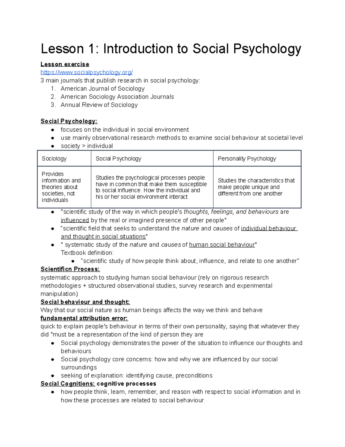 Lesson 1 Introduction to Social Psychology - Lesson 1: Introduction to ...