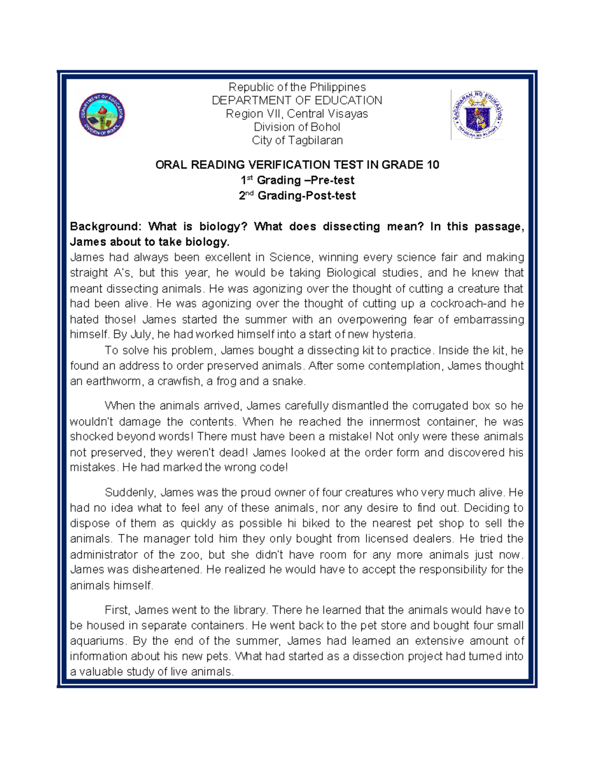 Grade 10 ORV 1st-4th Quarter: Oral Reading Verification Test Insights ...