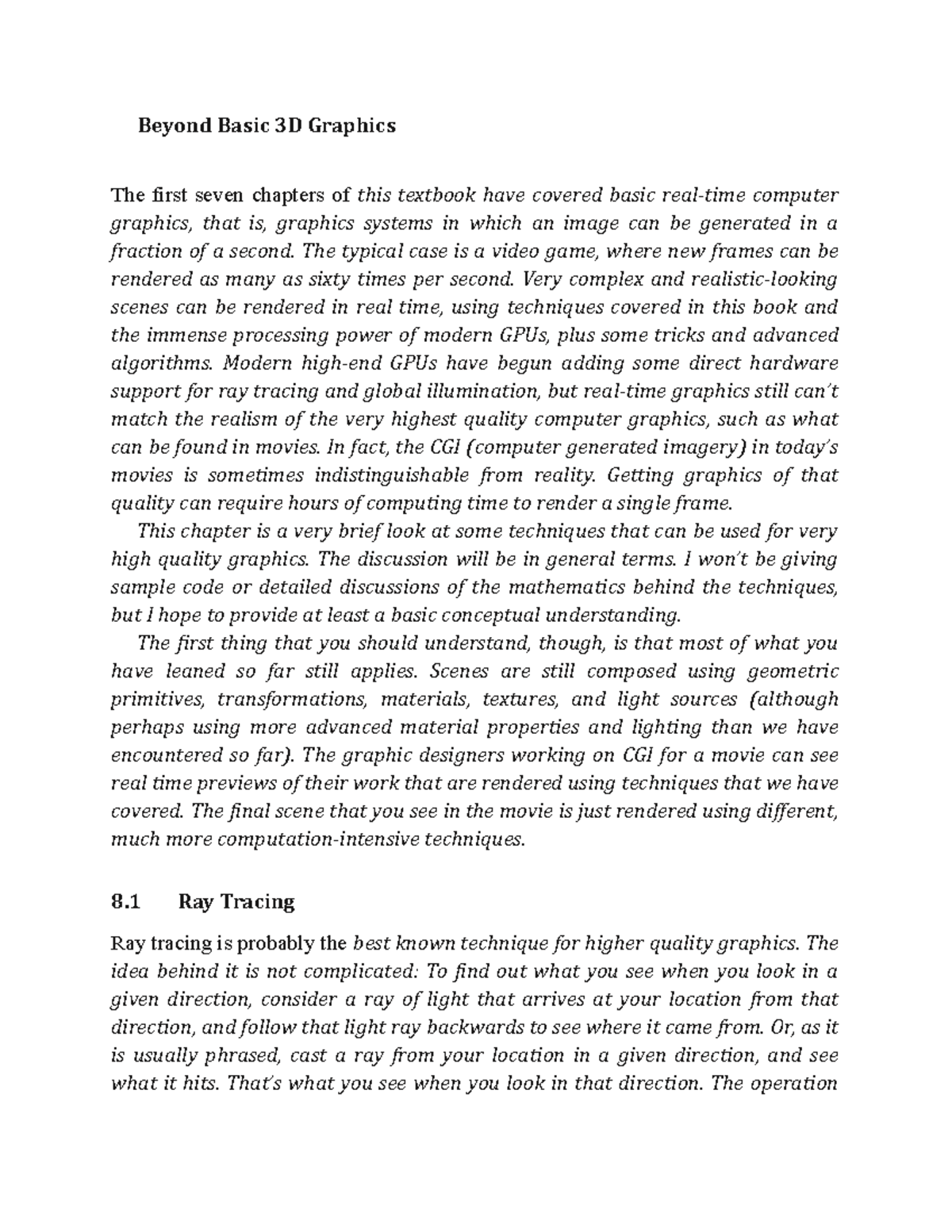 Advanced Techniques in 3D Graphics: Ray Tracing & Beyond - Studocu