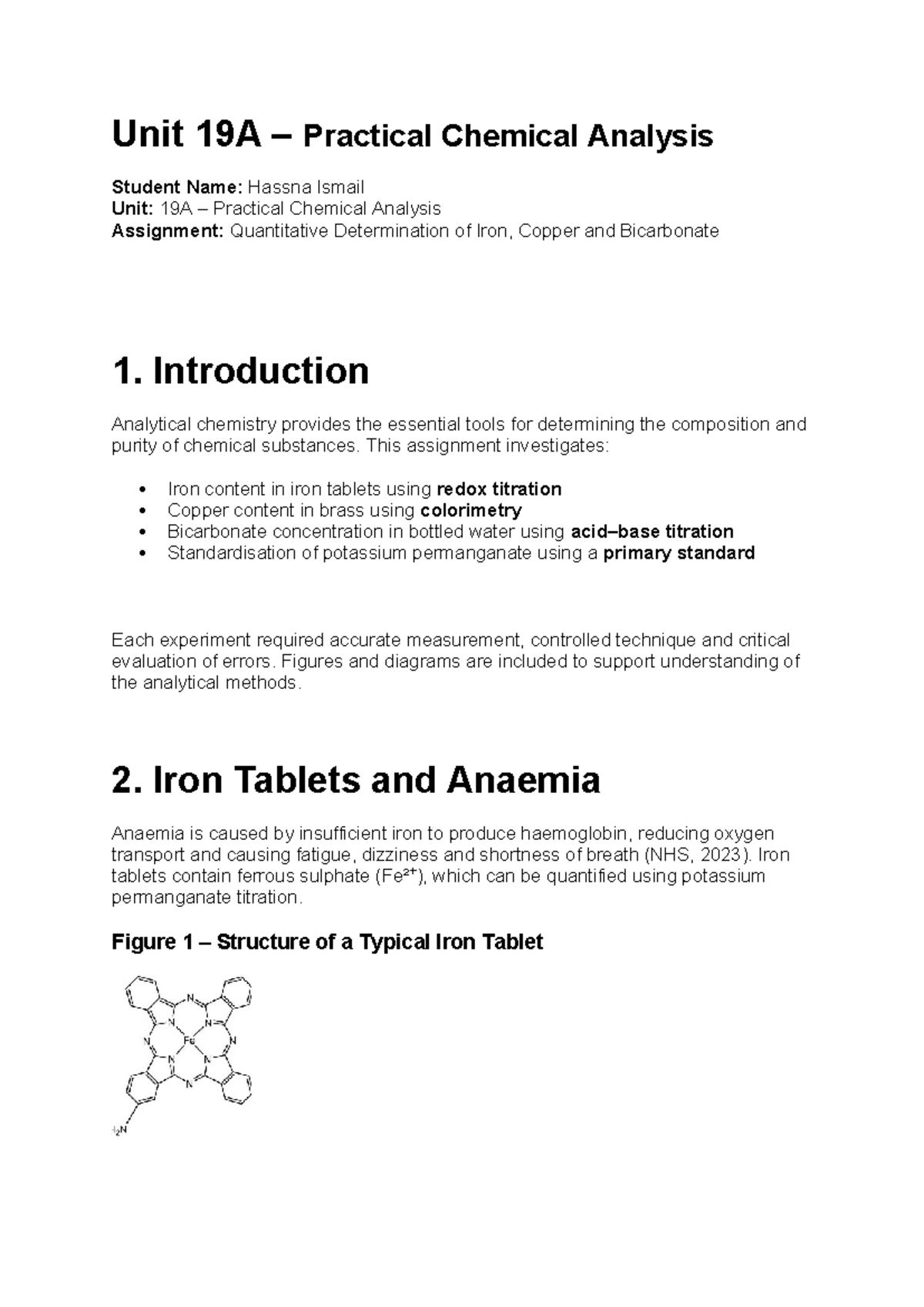 Unit 19A Practical Chemical Analysis: Quantitative Determination of ...