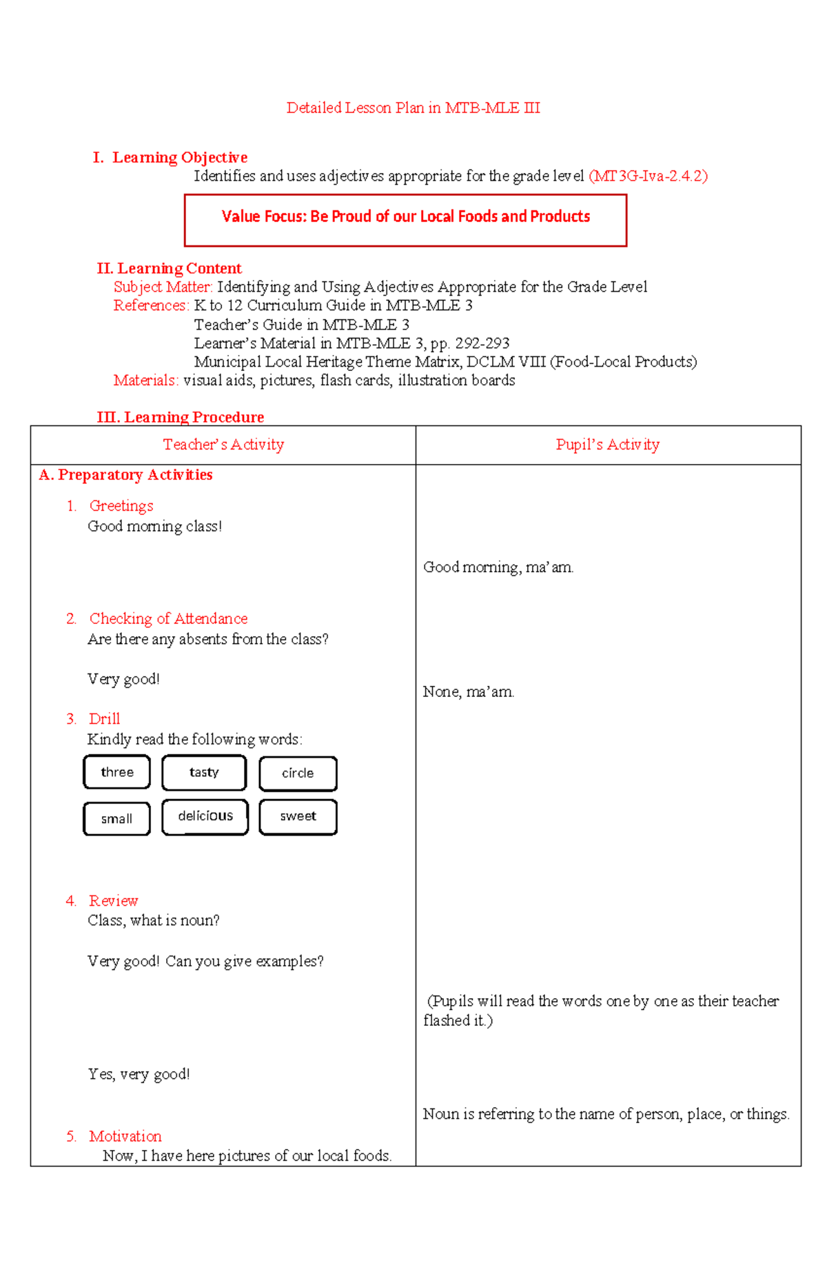 Detailed Lesson Plan in MTB MLE 3 docx - Detailed Lesson Plan in MTB ...