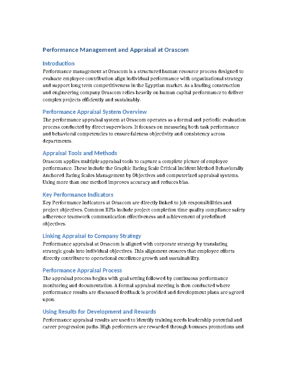 Orascom Performance Management & Appraisal Overview - Studocu