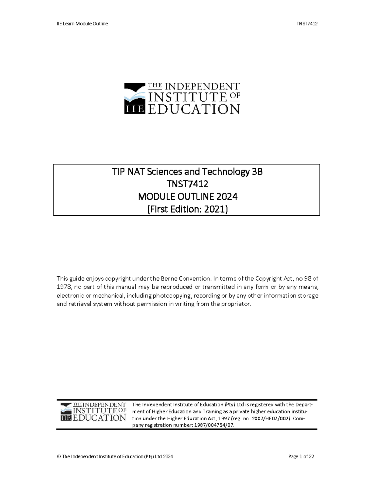 TNST7412 Module Outline - TIP NAT Sciences and Technology 3B TNST ...