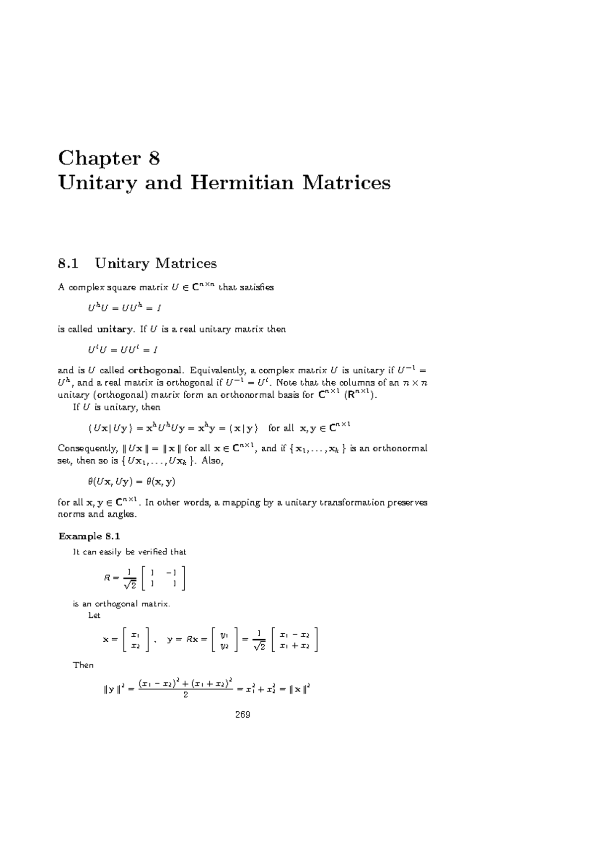Unitary and Hermitian Matrices - Chapter 8 Overview - Studocu