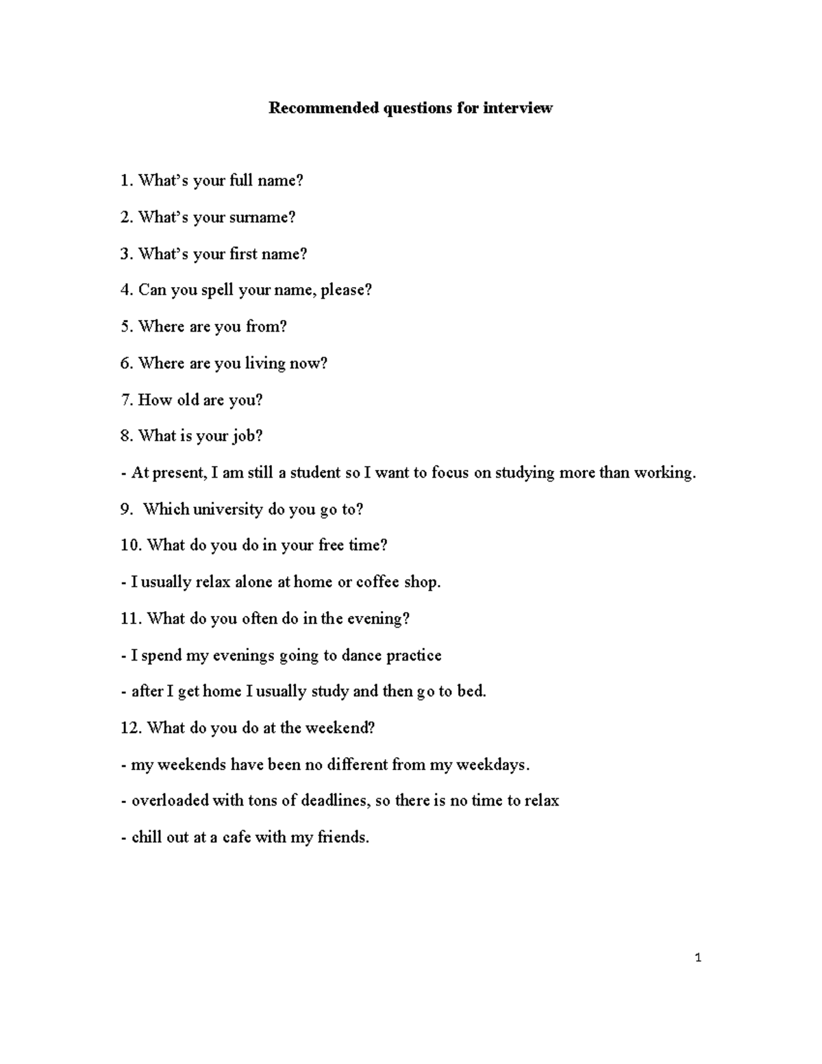 Interview Questions - General Guide - Studocu