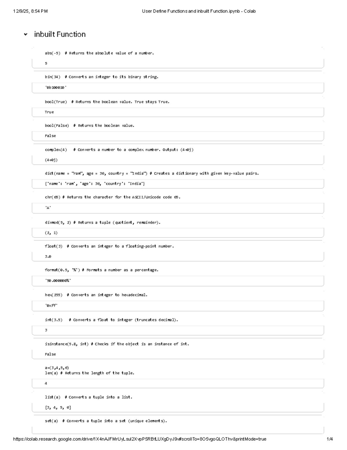User Defined & Inbuilt Functions Overview - MHM - Studocu