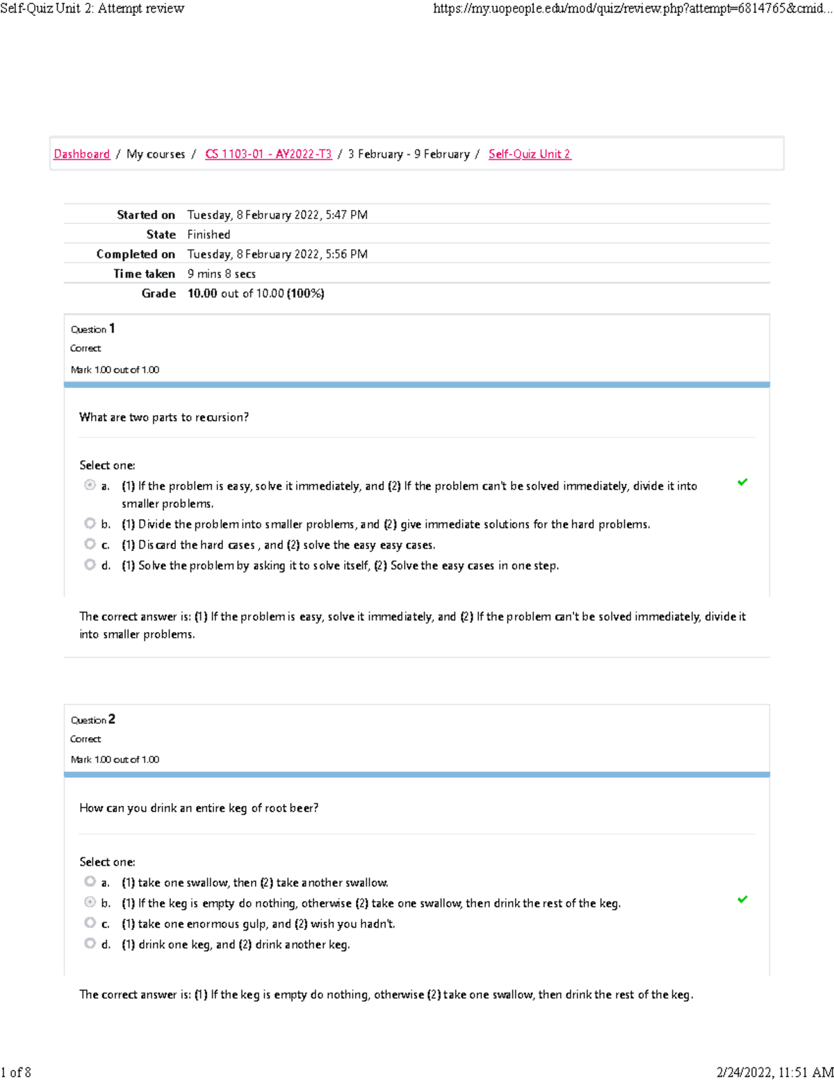 Self-Quiz Unit 2 Attempt review - Started on Tuesday, 8 February 2022 ...