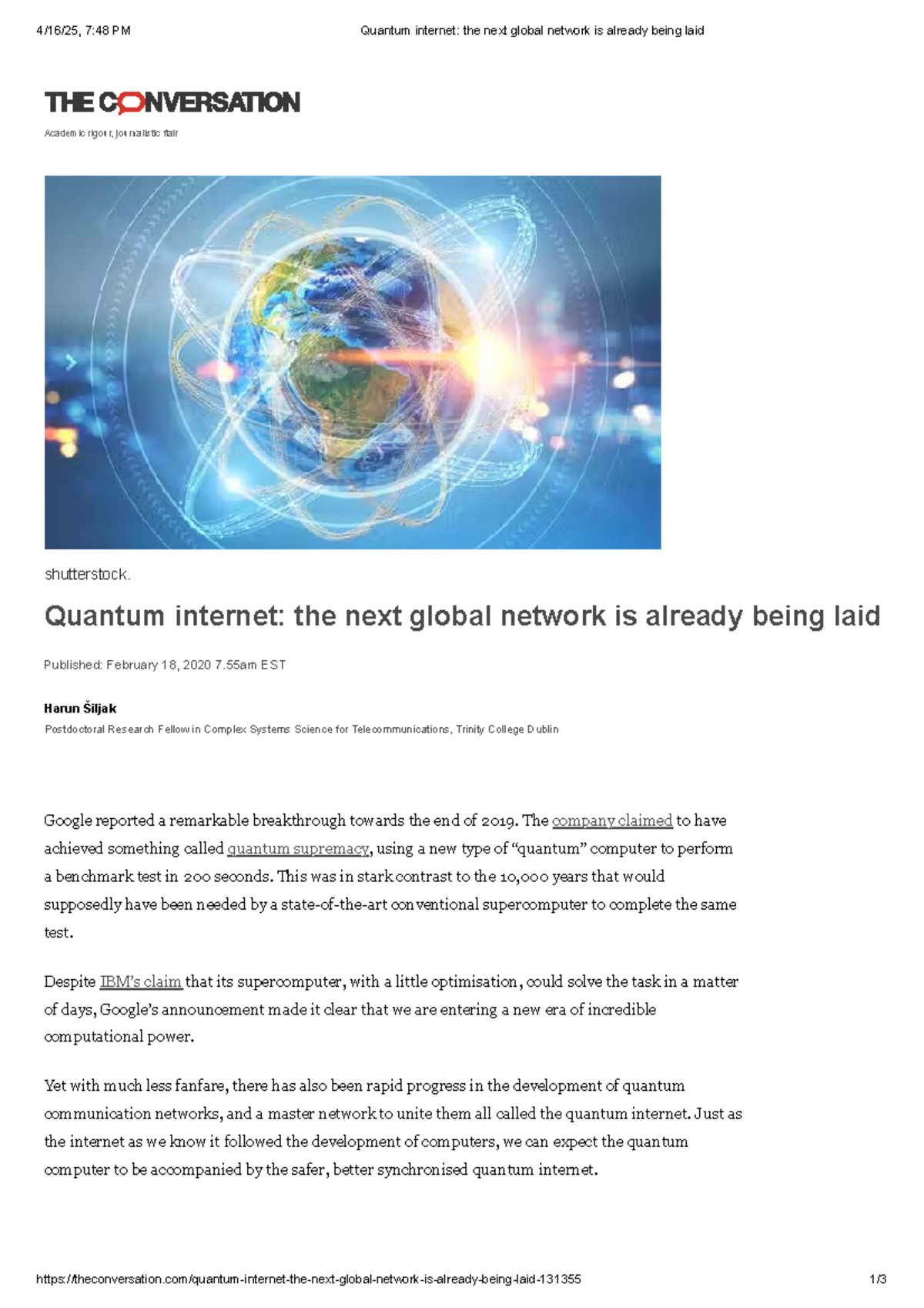 Quantum internet: the next global network and its implications - Studocu