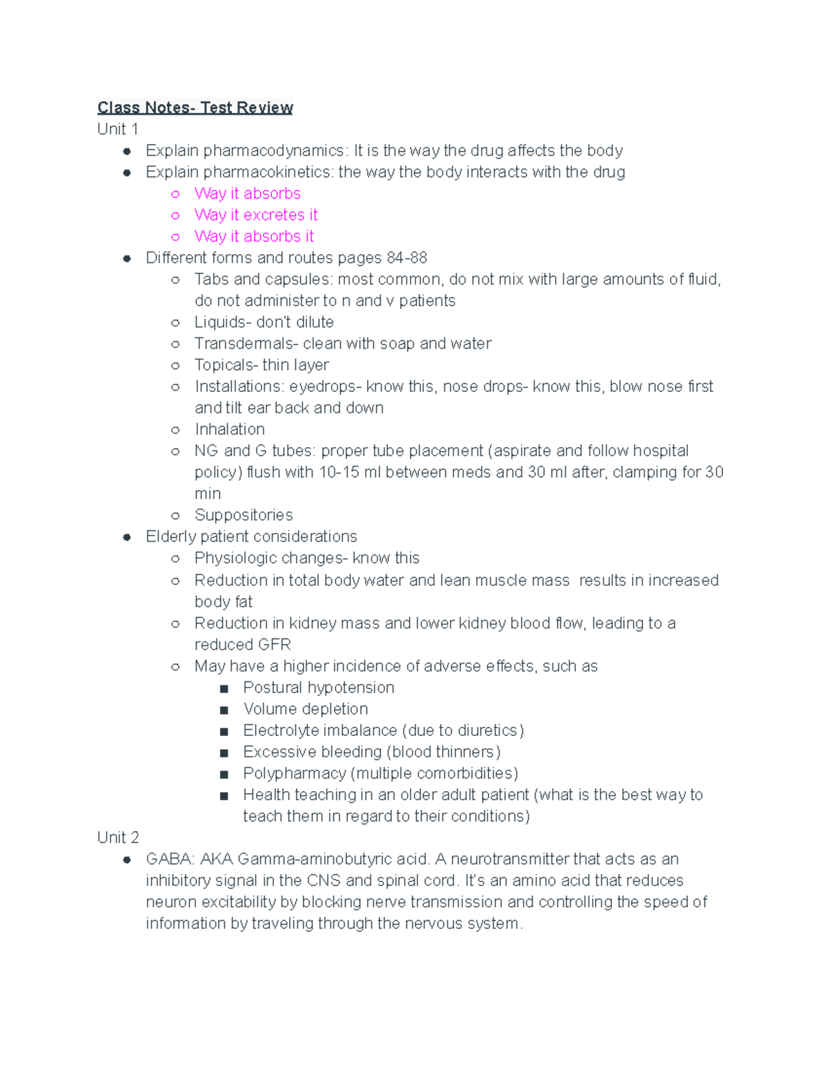 Pharm 1 exam lecture notes - Class Notes- Test Review Unit 1 Explain ...