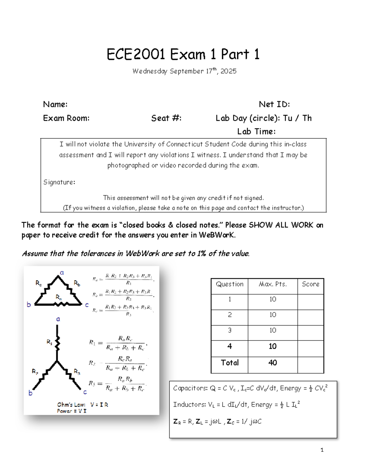 ECE2001 Fall 2025 Exam 1 Part 1: Current and Voltage Calculations - Studocu