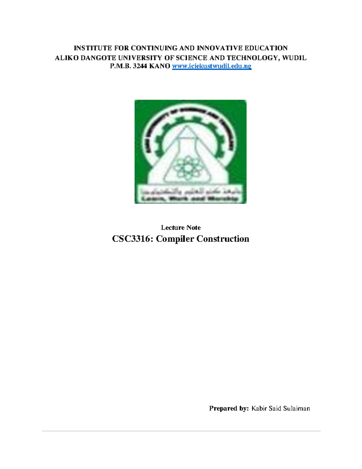 CSC3316 Lecture Notes: Compiler Construction Overview - Studocu