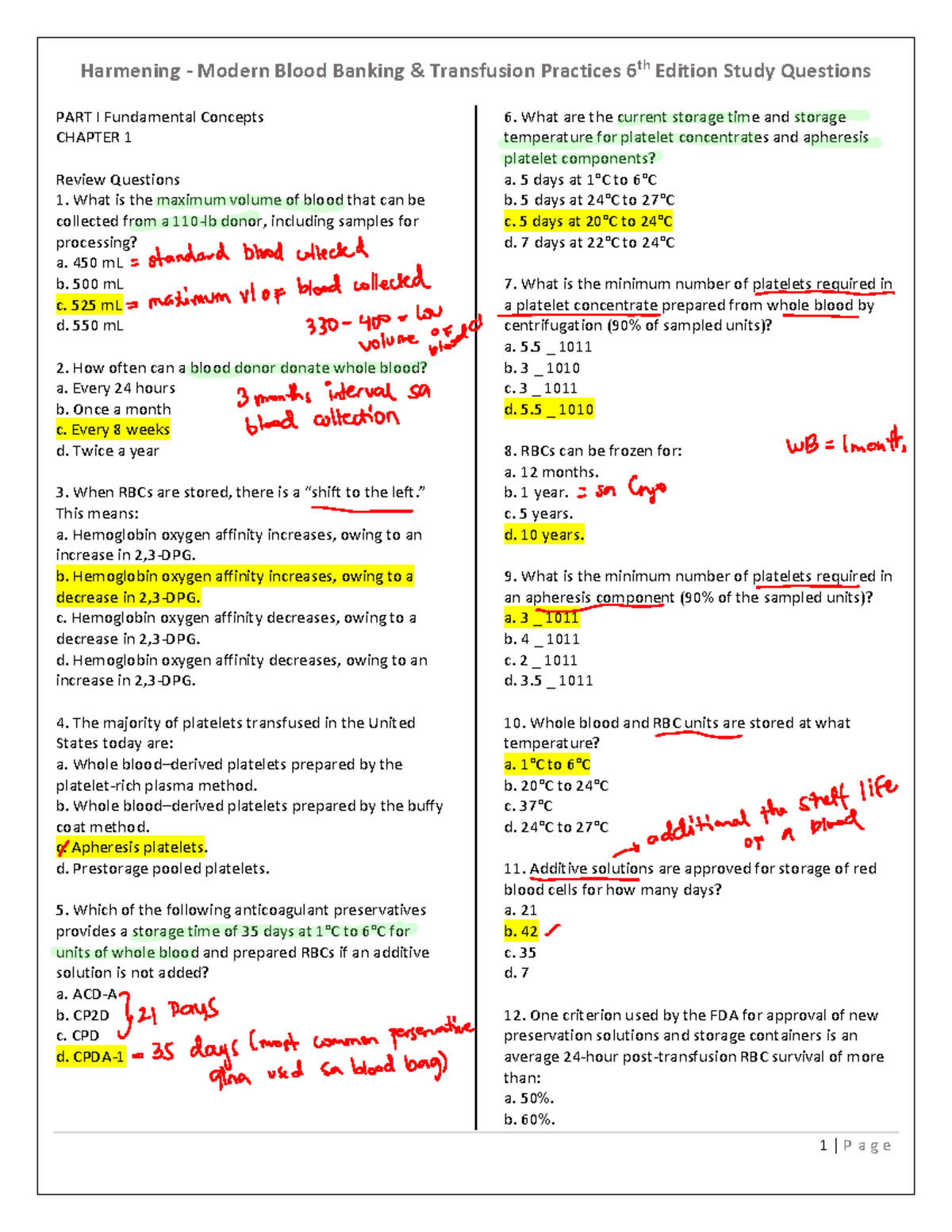 BB- Harmening 6th Edition Blood Banking Study Questions and Review ...