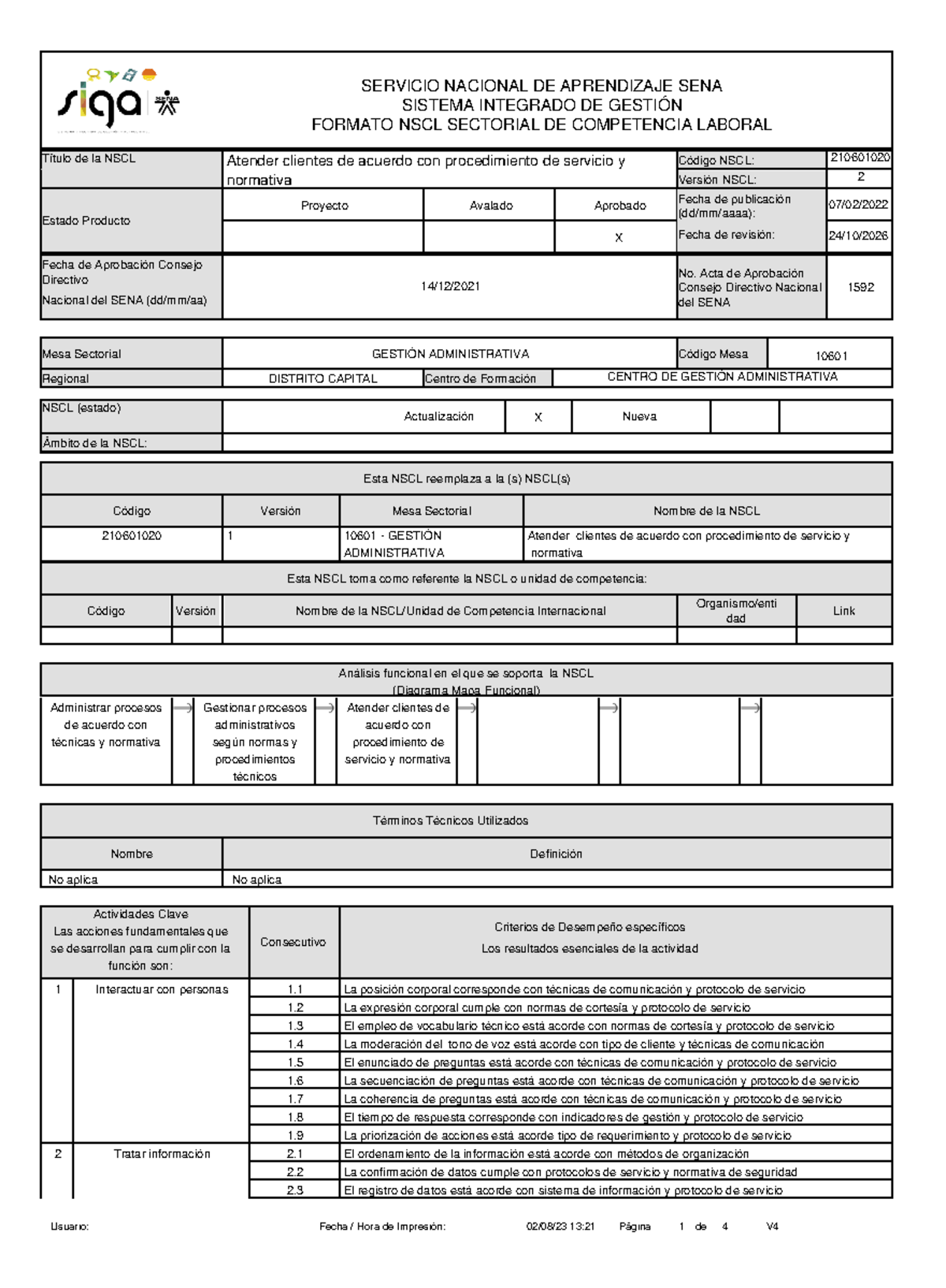 Actualización del Formato NSCL 210601020 para Atención al Cliente - Studocu