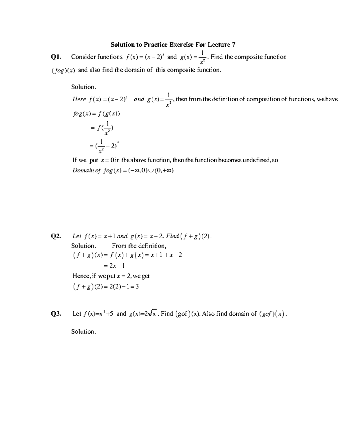 Solutions to Practice Exercises for Lecture 7: Function Compositions ...
