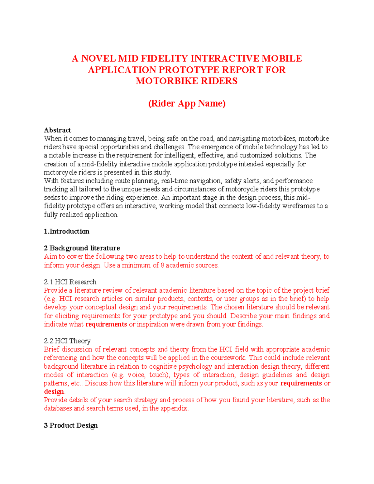 Mid Fidelity Interactive Mobile App Prototype Report for Motorbike ...