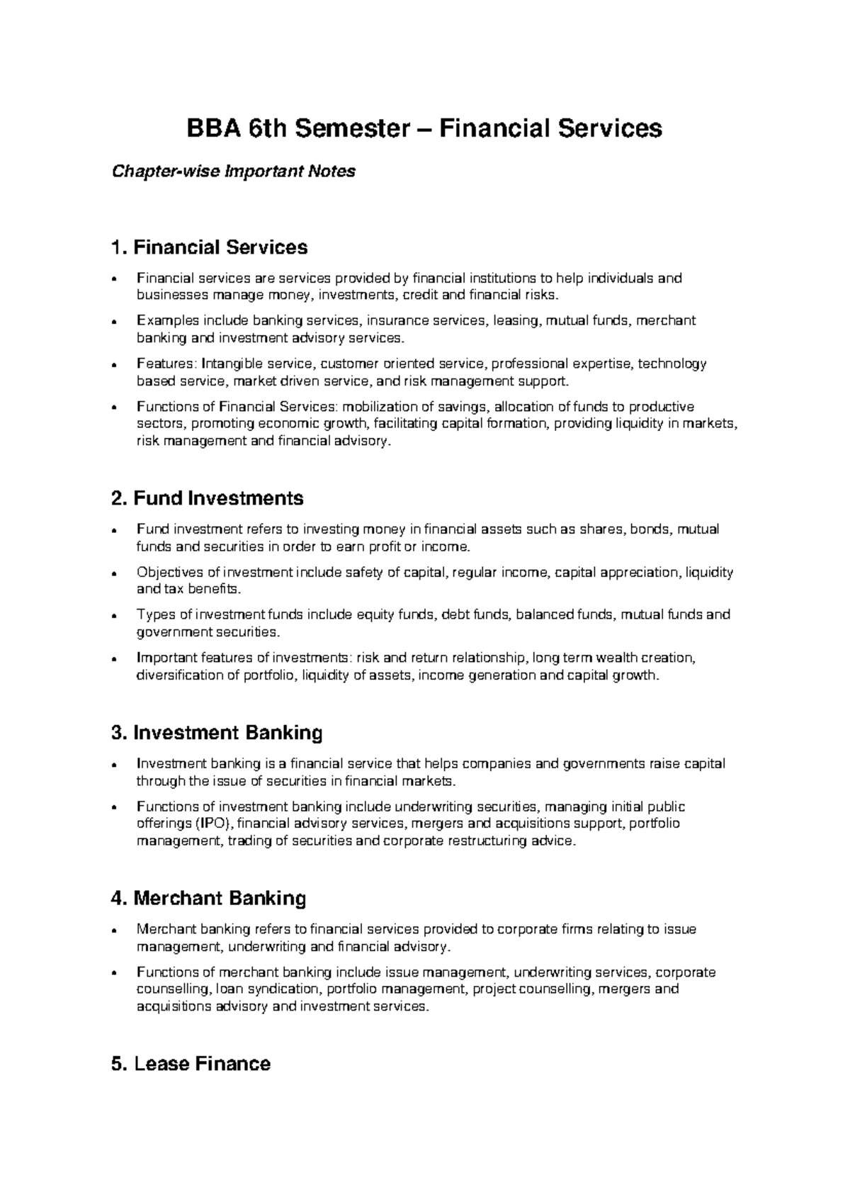 BBA 6th Sem Financial Services Chapter Notes: Key Concepts & Insights ...