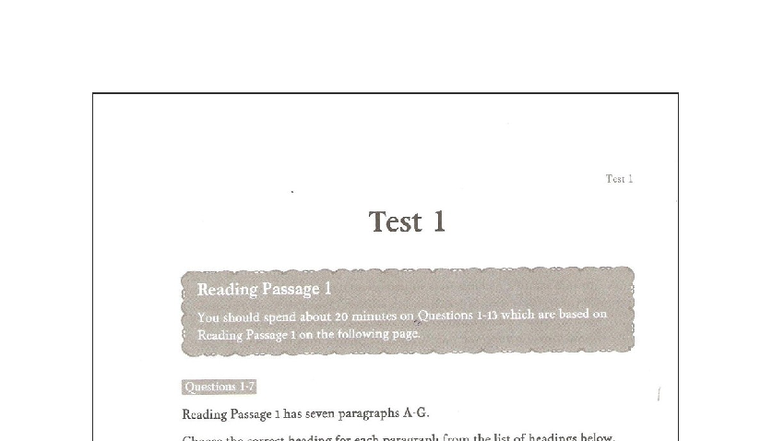IELTS Test 1 Reading Passage Analysis and Questions - Studocu