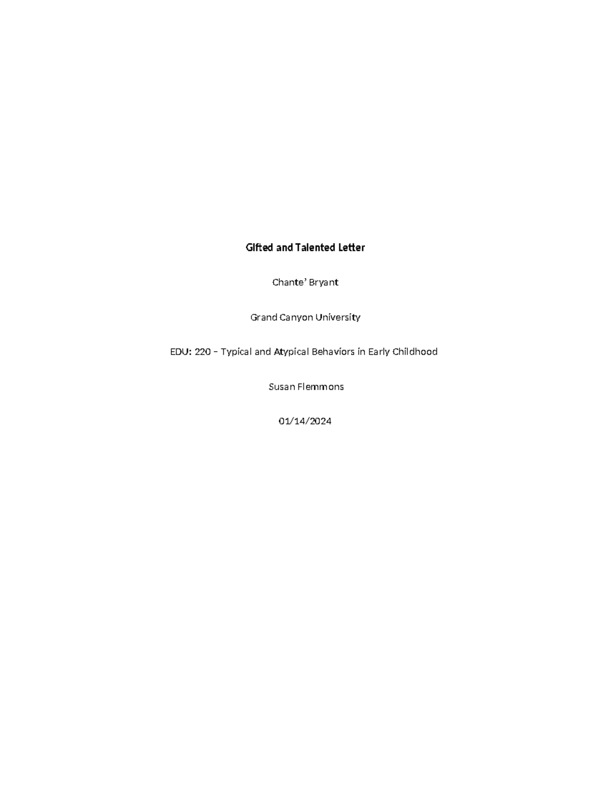 EDU 220 - Gifted and Talented Progress Letter for Oliver Tate - Studocu