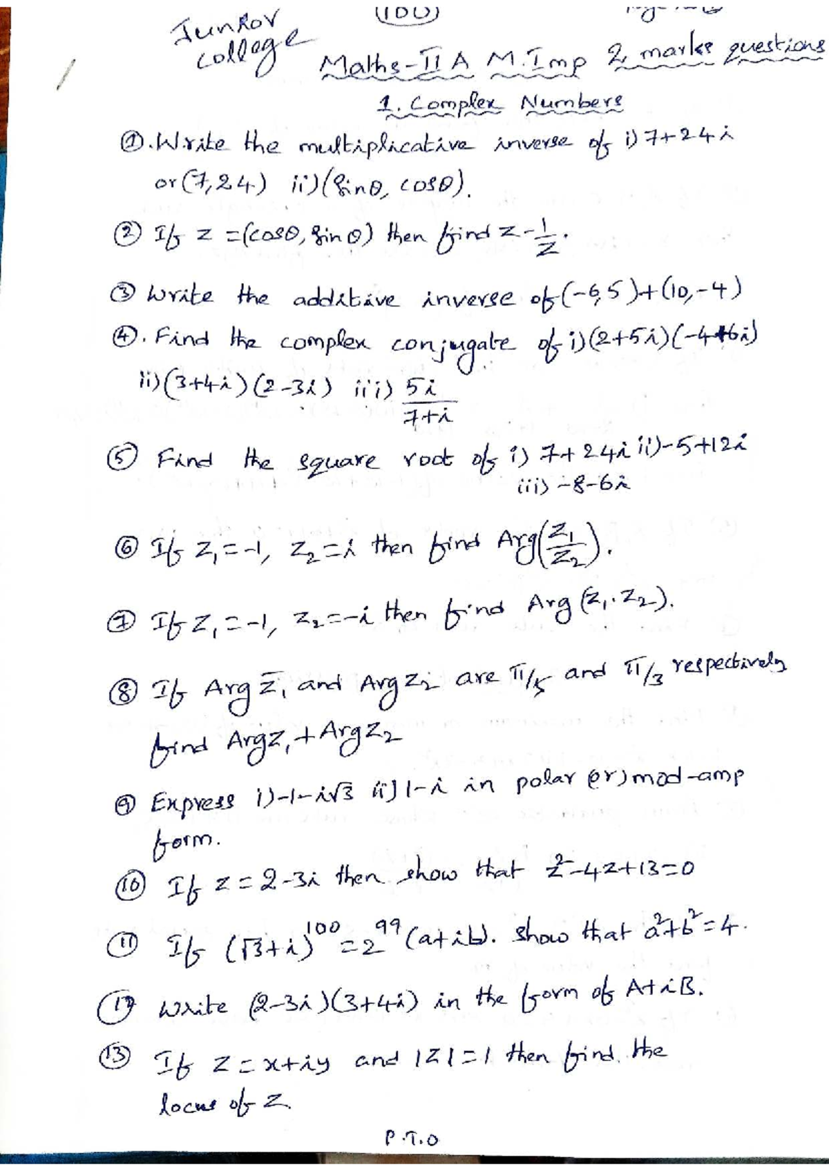 Junior College II (100) M.Imp Complex Numbers & Quadratics Notes - Studocu