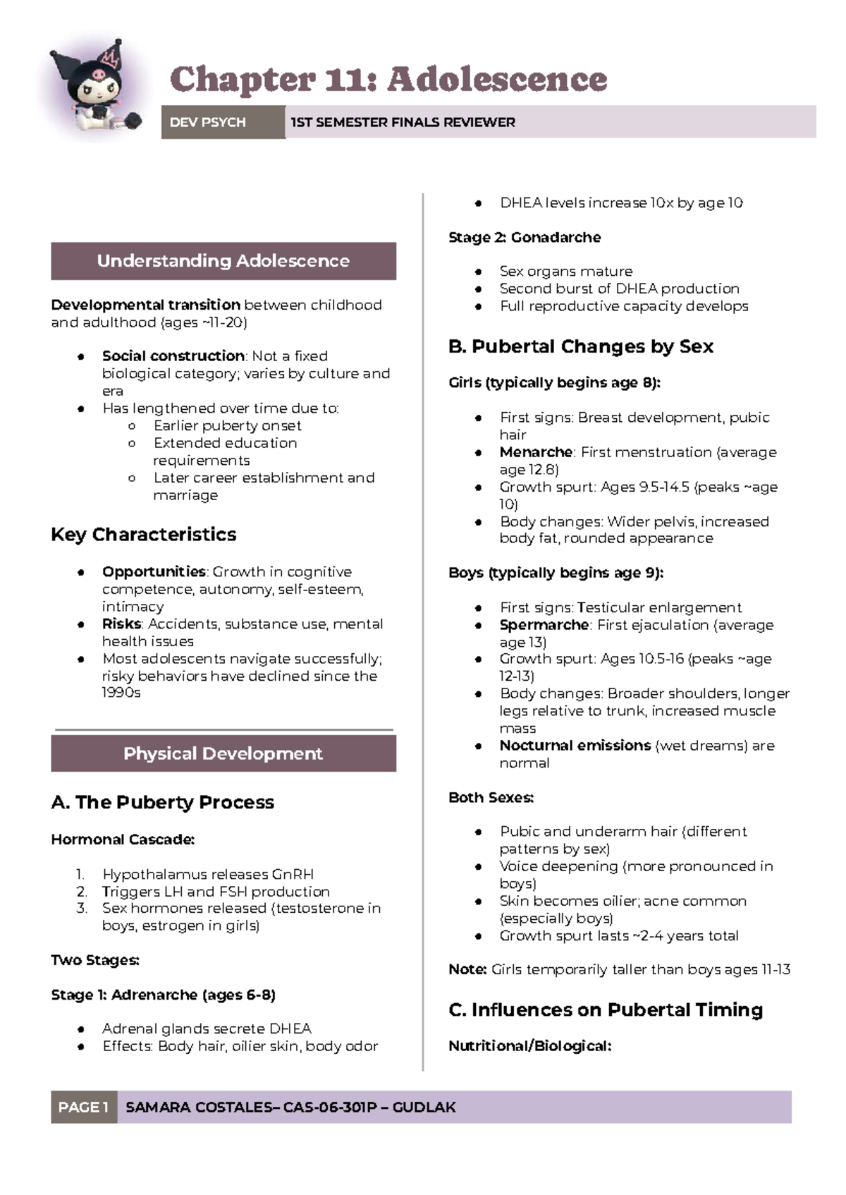 Chapter 11: Adolescence Overview - DEV PSYCH 1ST SEMESTER FINALS REVIEW ...