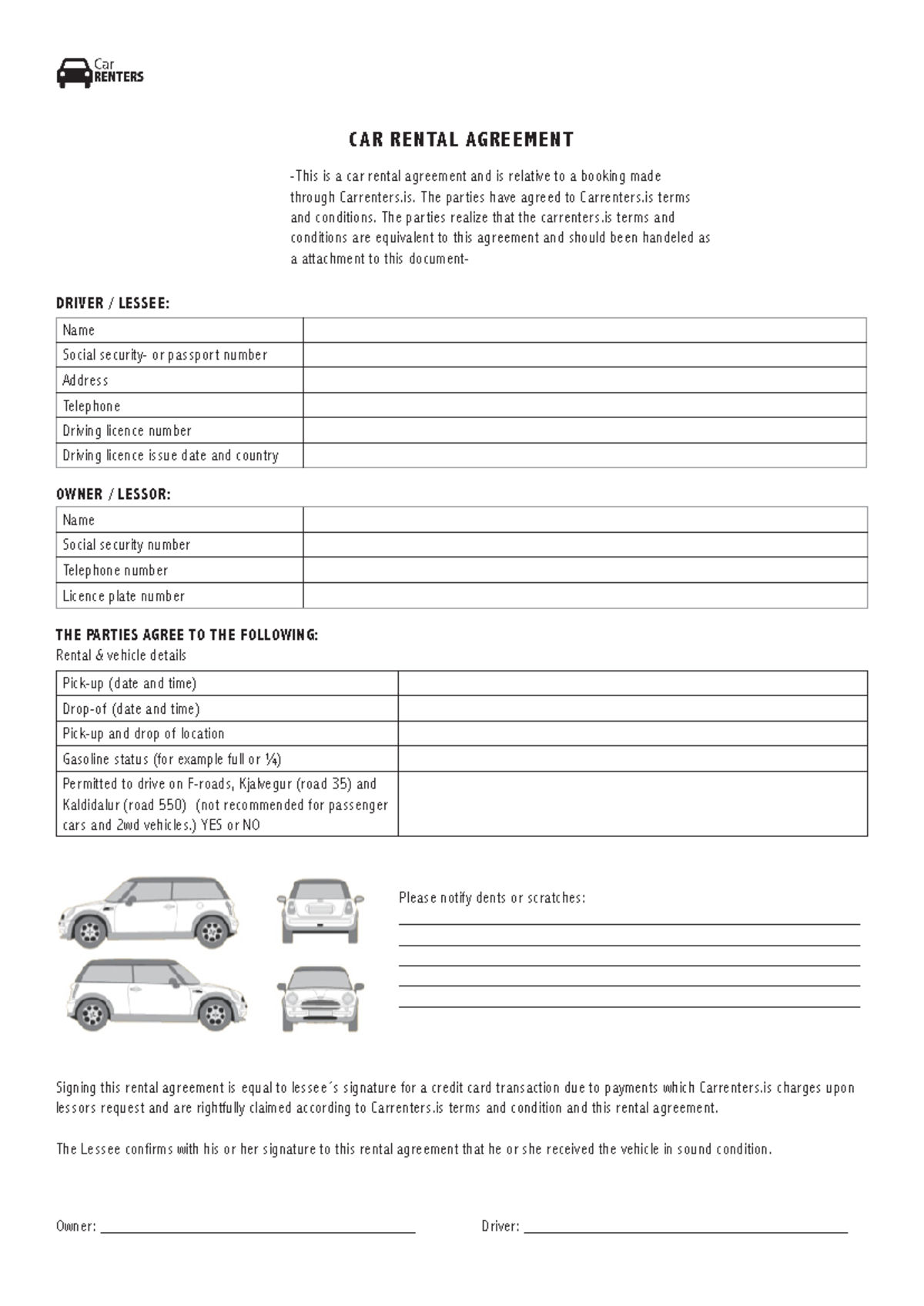 Car Rental Agreement Sample for Carrenters.is Booking - Studocu