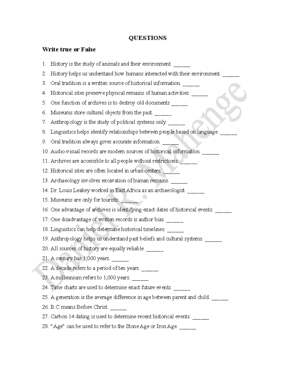 History Study Questions: True or False (145 Questions) - Studocu