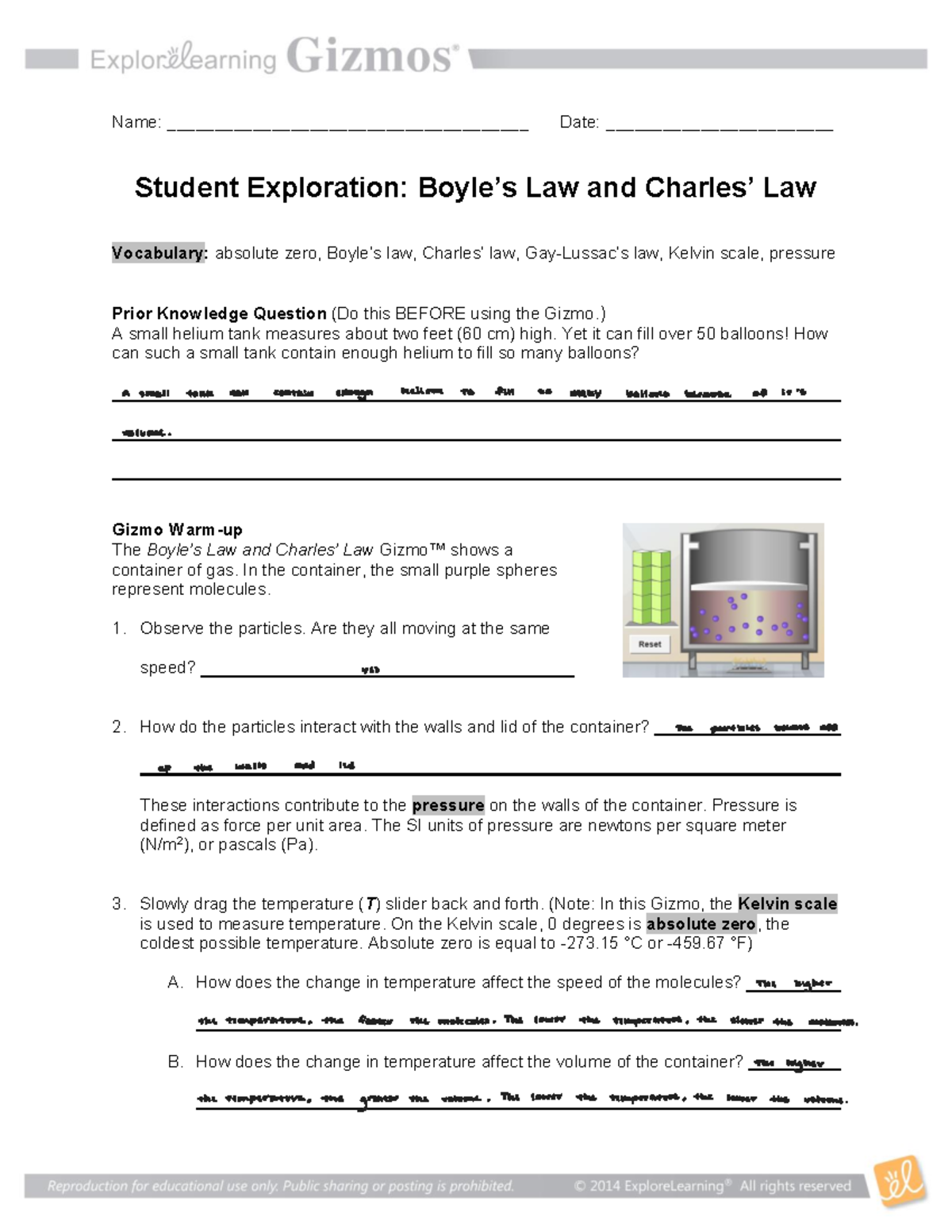 GIZMO Exploration: Boyle’s Law & Charles’ Law Concepts - Studocu
