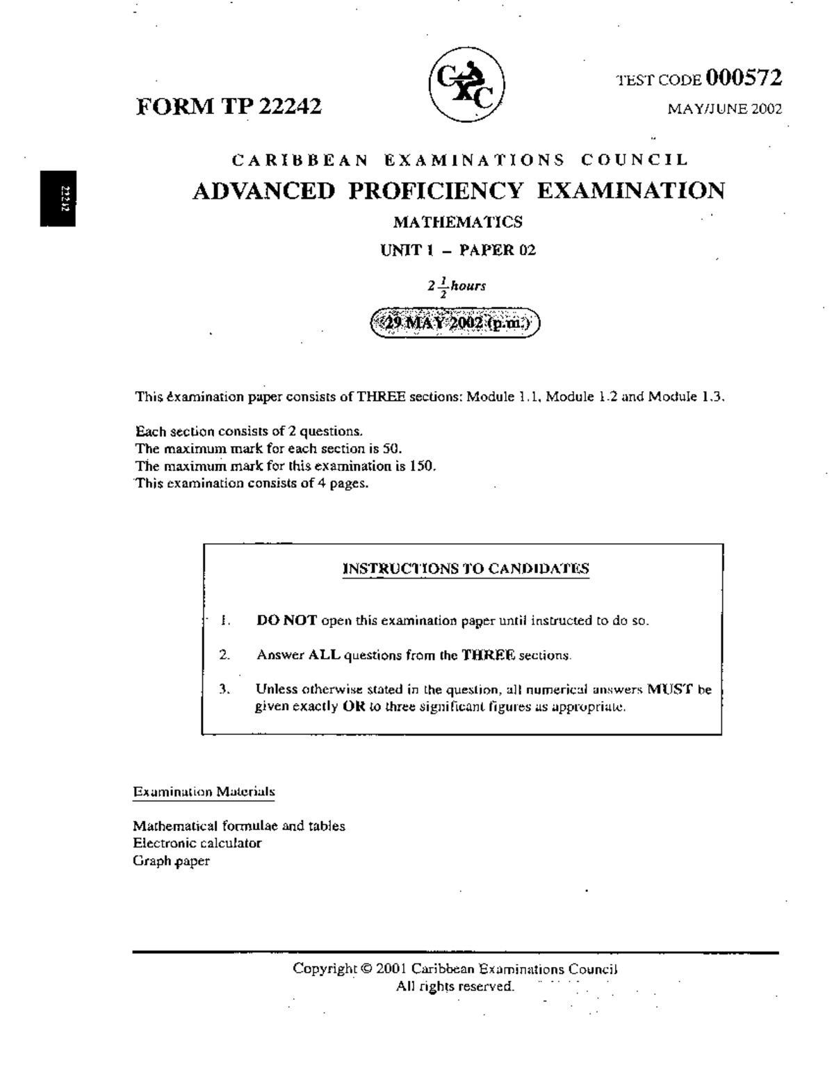 June 2002 CAPE Mathematics Unit 1 Paper 02 Exam - Studocu