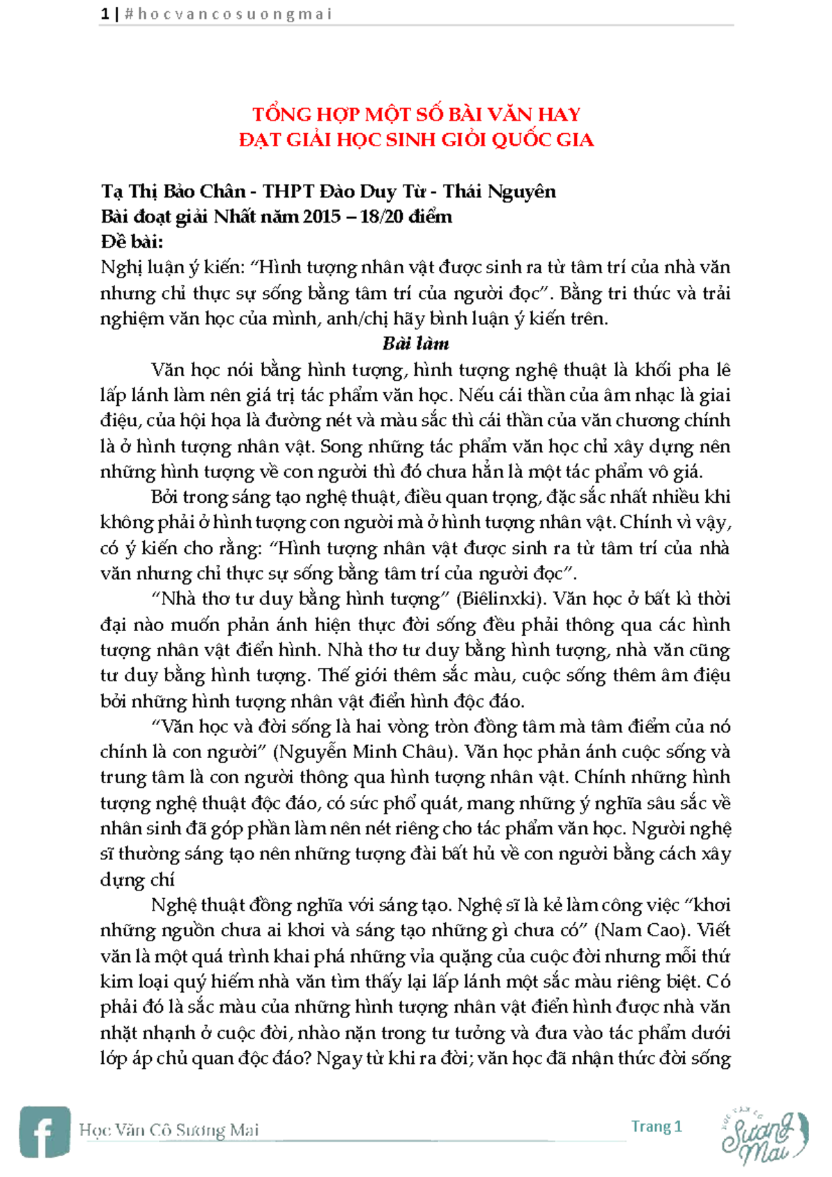 TỔNG HỢP BÀI VĂN HAY ĐẠT GIẢI HỌC SINH GIỎI QUỐC GIA (HSG) - Document Preview