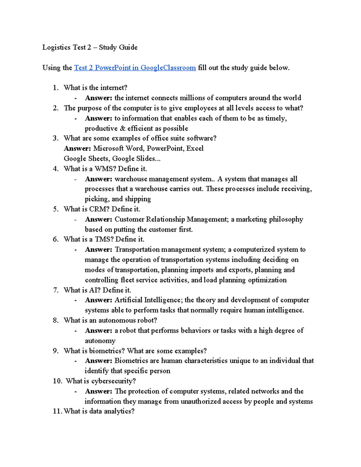 Logistics 101: Test 2 Study Guide and Key Concepts - Studocu