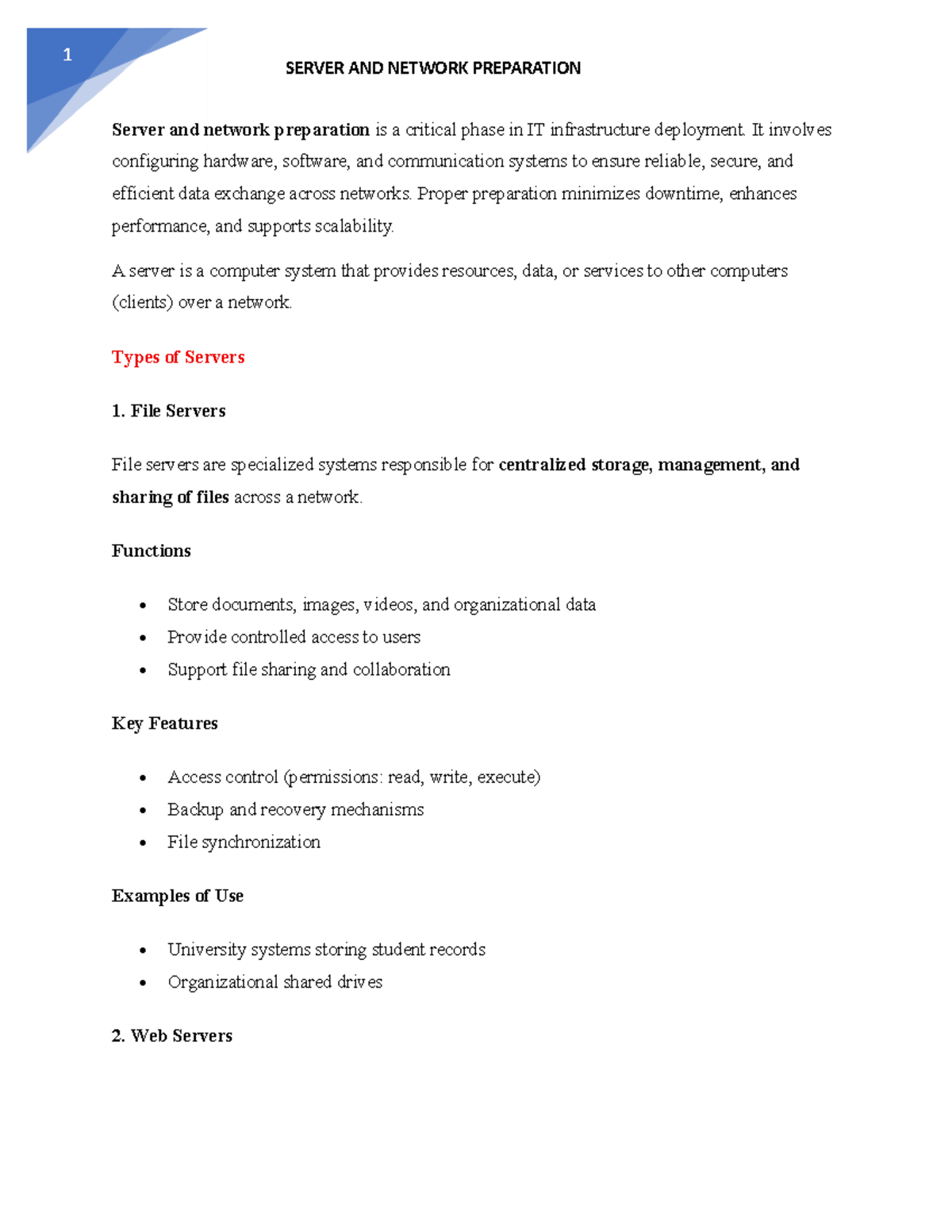 IT Infrastructure: Server and Network Preparation Guide - Studocu