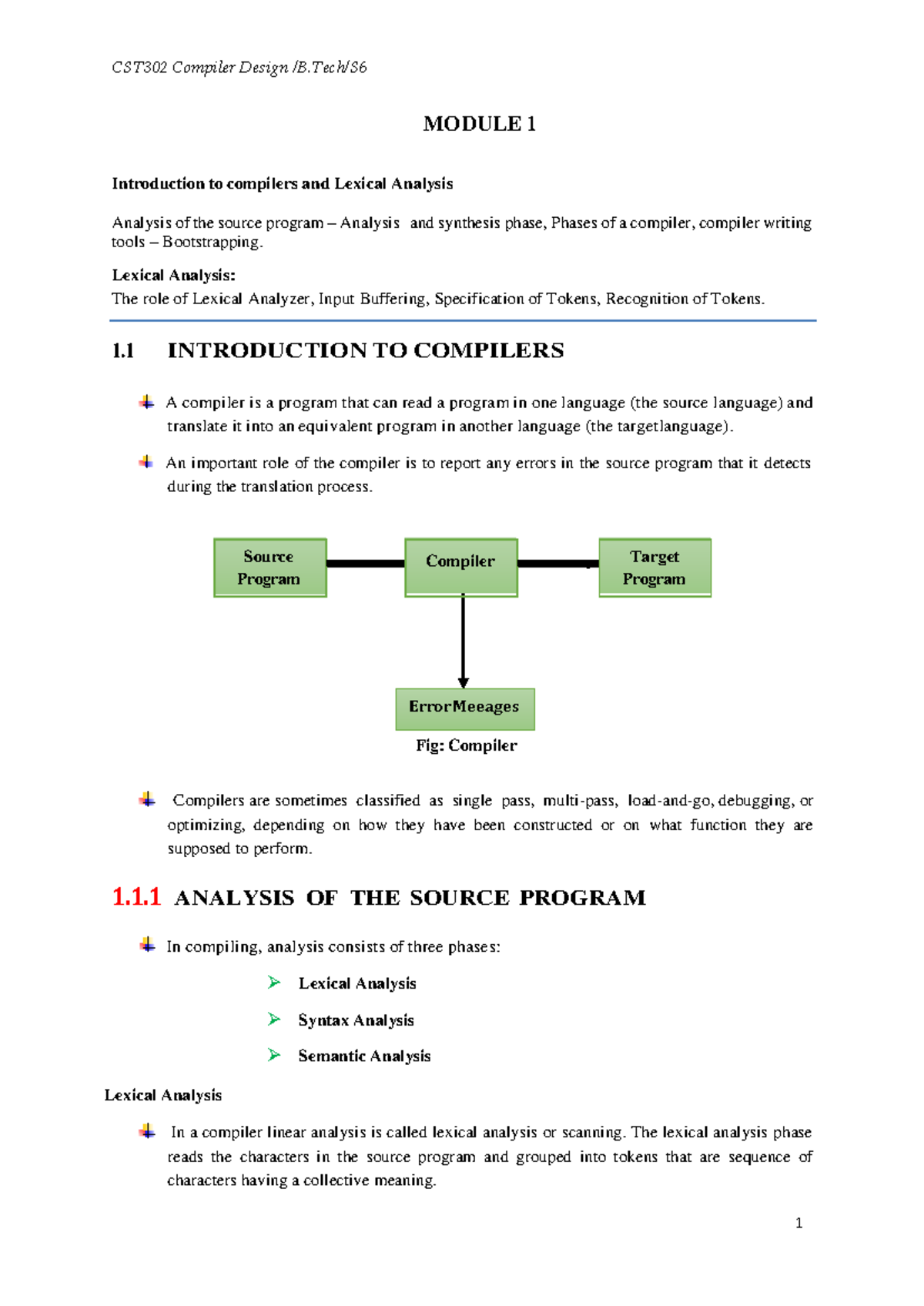 CST302 Compiler Design: Module 1 - Introduction to Compilers & Lexical ...